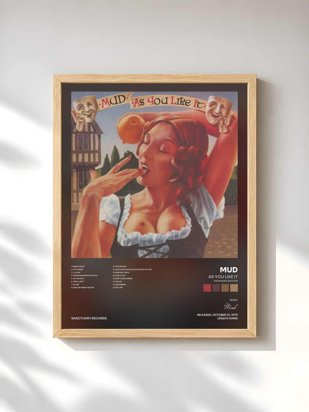 #bois Tableau de l'album As You Like It (Expanded Edition) de Mud, cadre en bois brut, imprimé et encadré en France