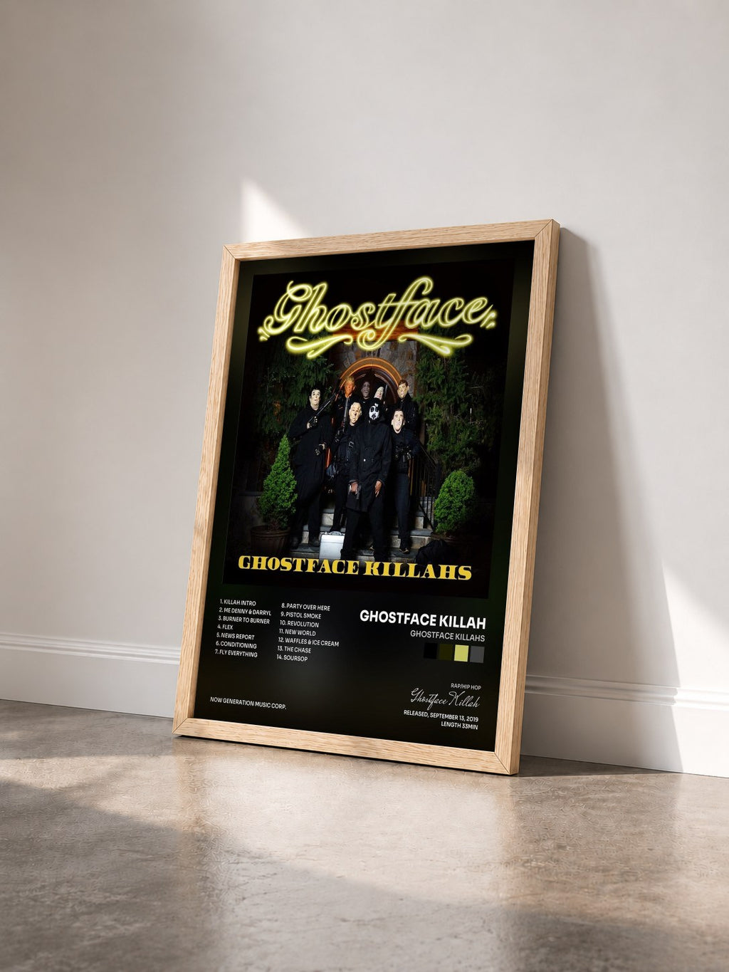 #bois Tableau de l'album Ghostface Killahs de Ghostface Killah vu de trois quarts, cadre en bois brut