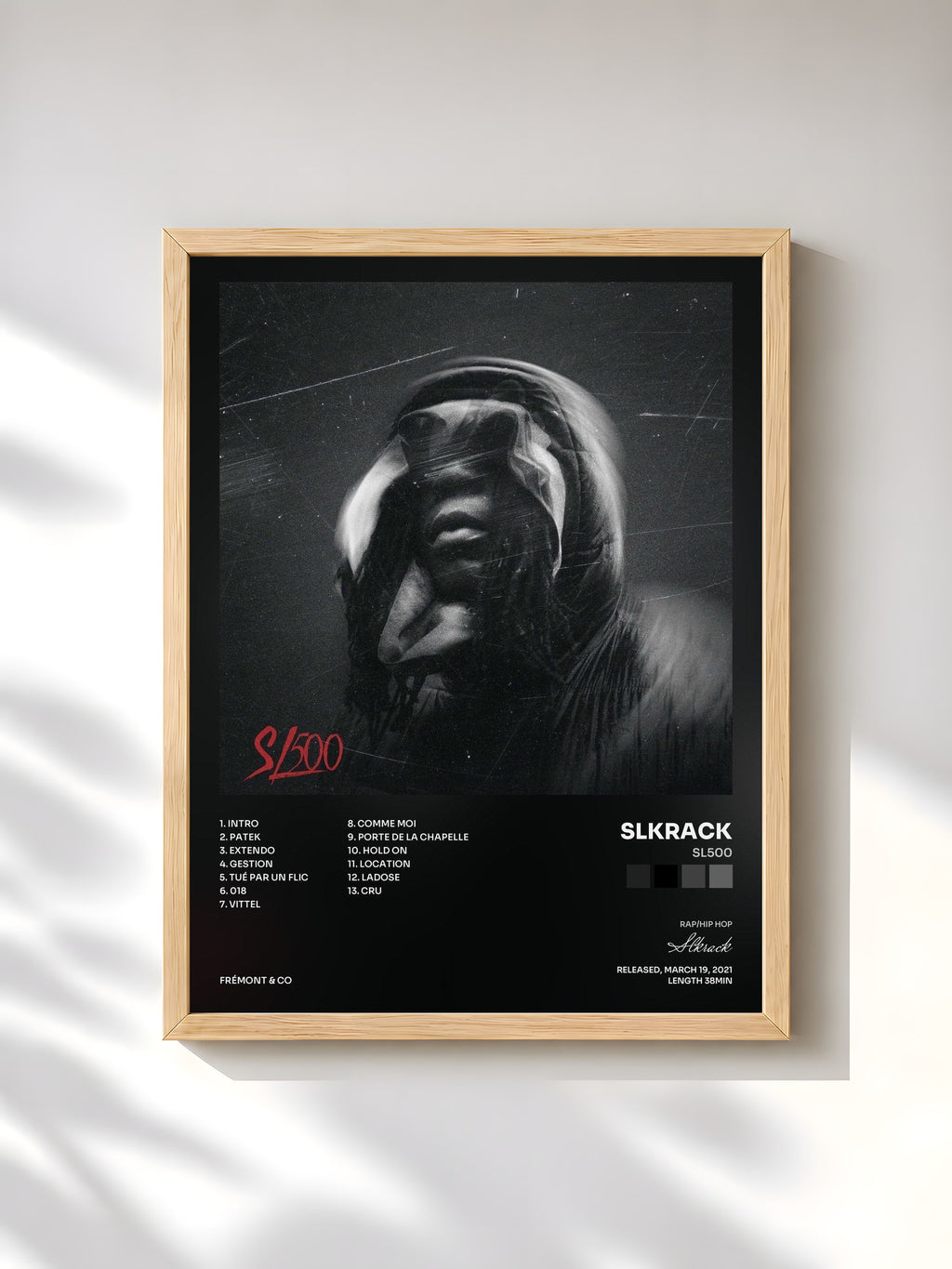 #bois Tableau de l'album SL500 de Slkrack, cadre en bois brut, imprimé et encadré en France