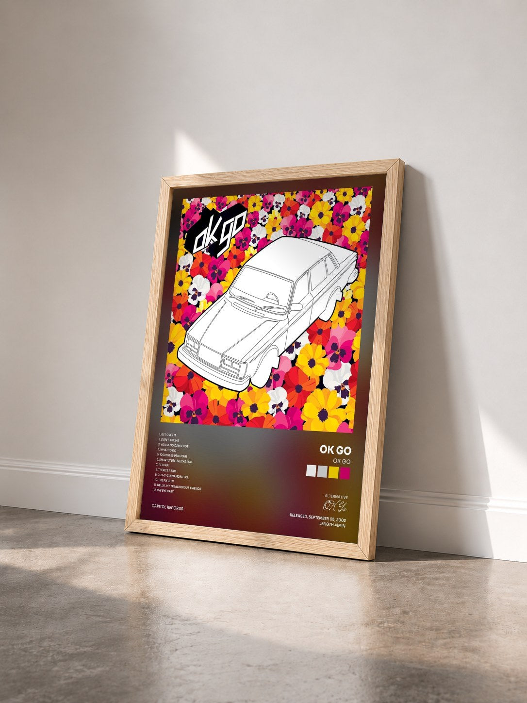 #bois Tableau de l'album OK Go de OK Go vu de trois quarts, cadre en bois brut