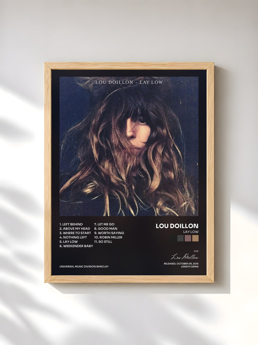 #bois Tableau de l'album Lay Low de Lou Doillon, cadre en bois brut, imprimé et encadré en France
