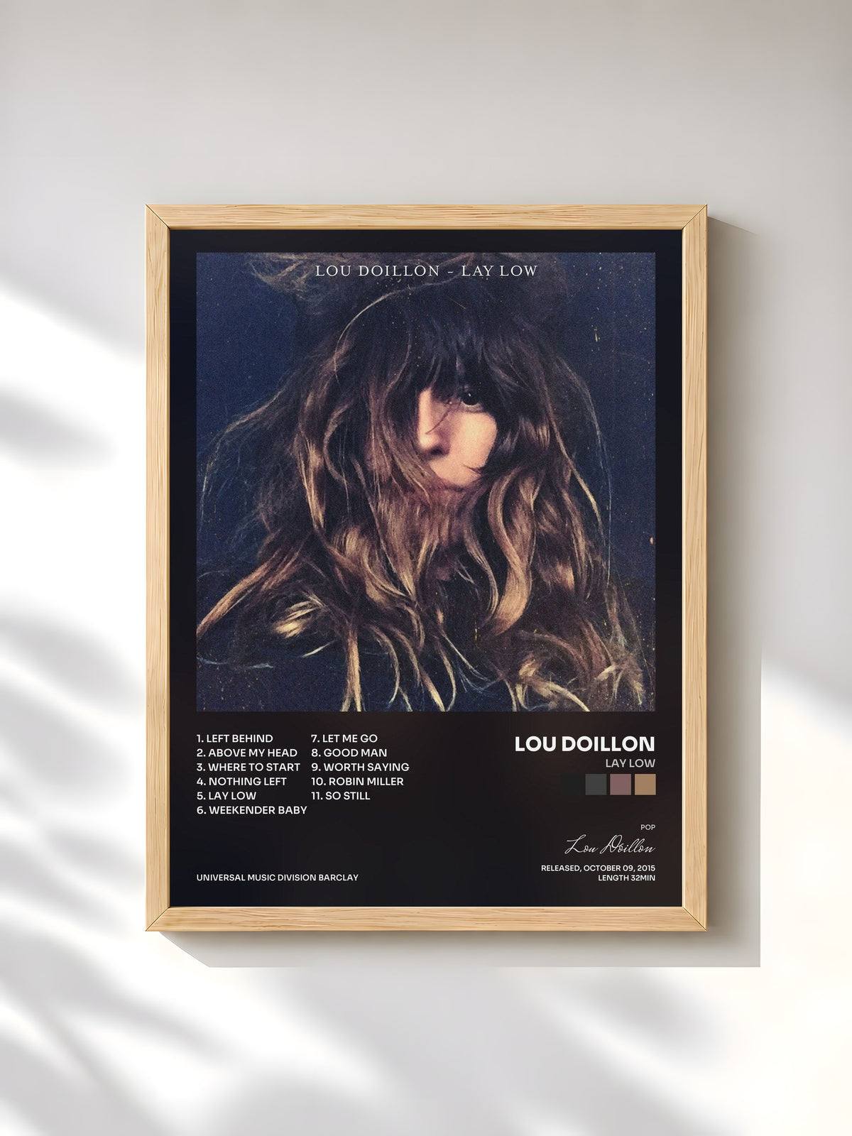 #bois Tableau de l'album Lay Low de Lou Doillon, cadre en bois brut, imprimé et encadré en France