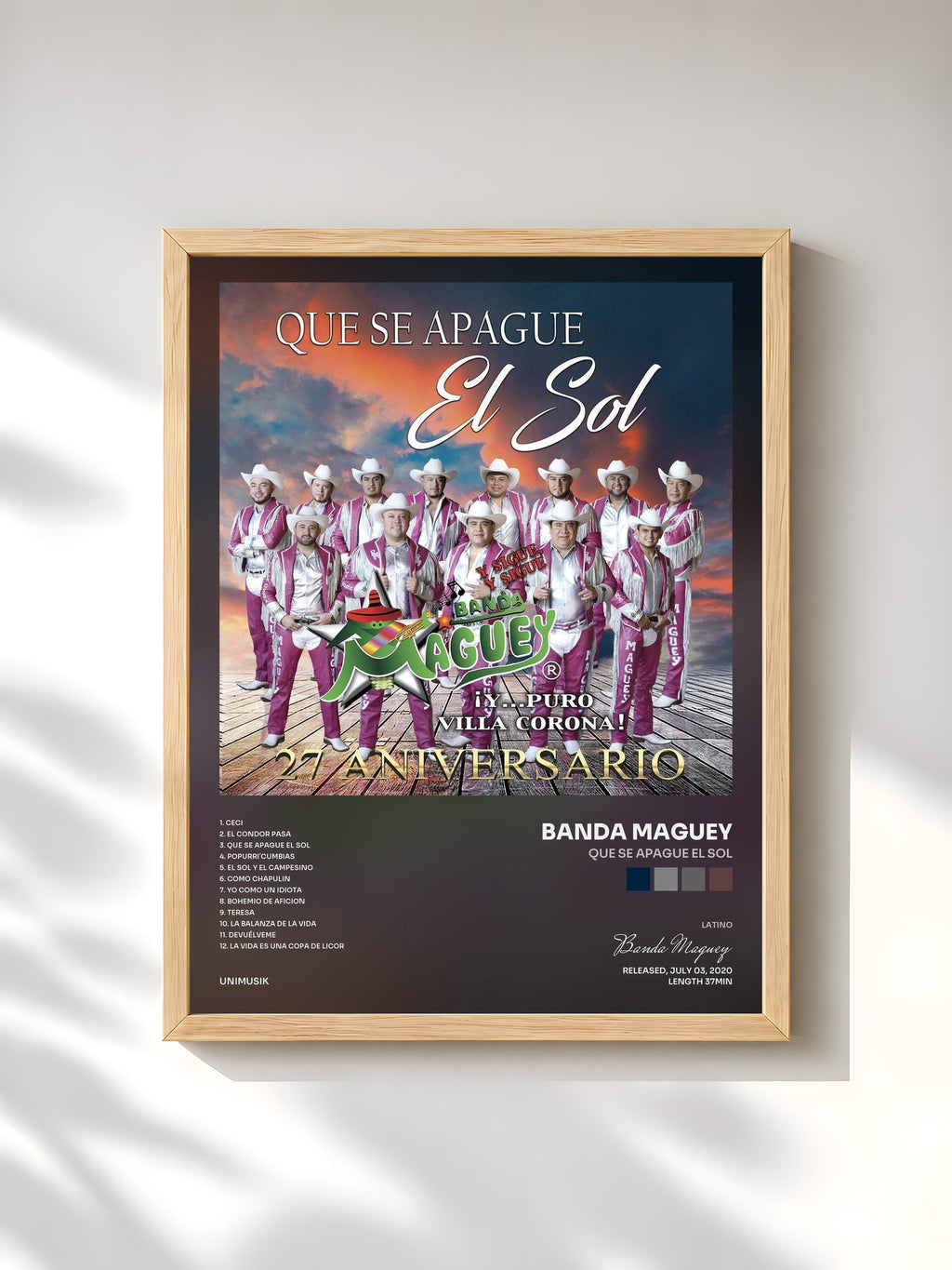 #bois Tableau de l'album Que Se Apague el Sol de Banda Maguey, cadre en bois brut, imprimé et encadré en France