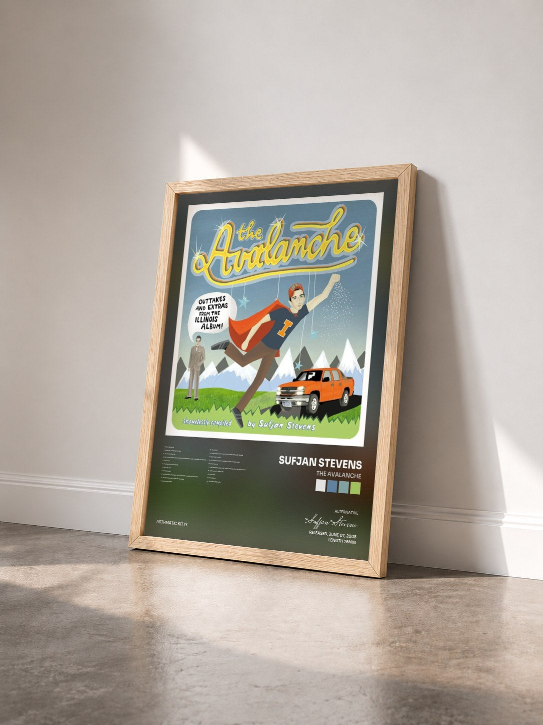 #bois Tableau de l'album The Avalanche de Sufjan Stevens vu de trois quarts, cadre en bois brut