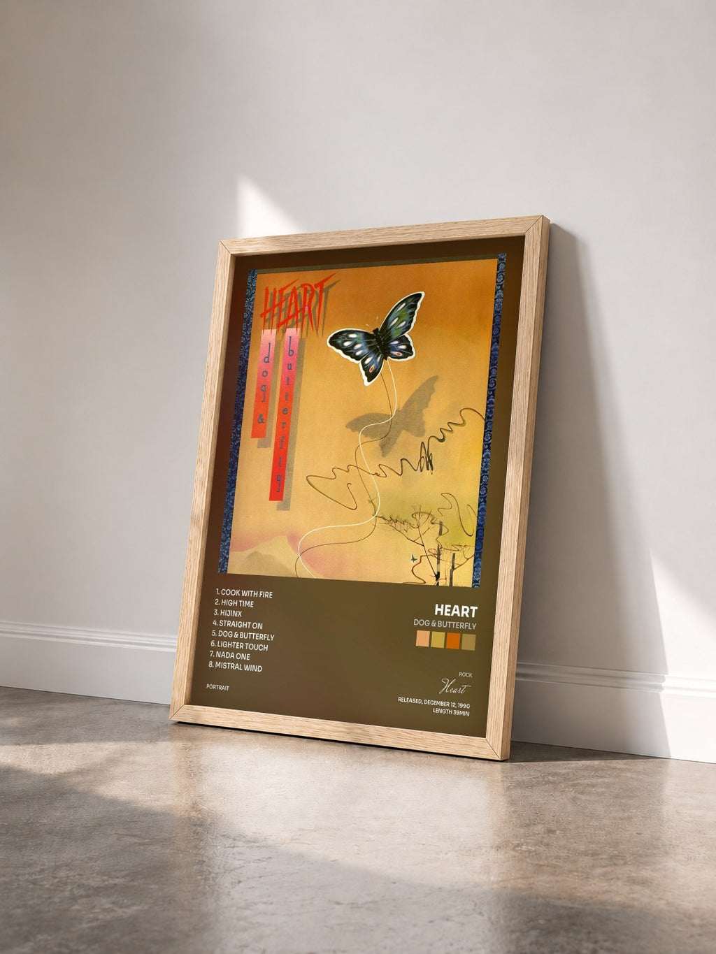 #bois Tableau de l'album Dog & Butterfly de Heart vu de trois quarts, cadre en bois brut