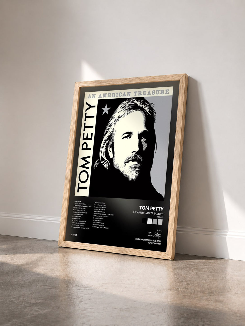 #bois Tableau de l'album An American Treasure (Deluxe) de Tom Petty vu de trois quarts, cadre en bois brut