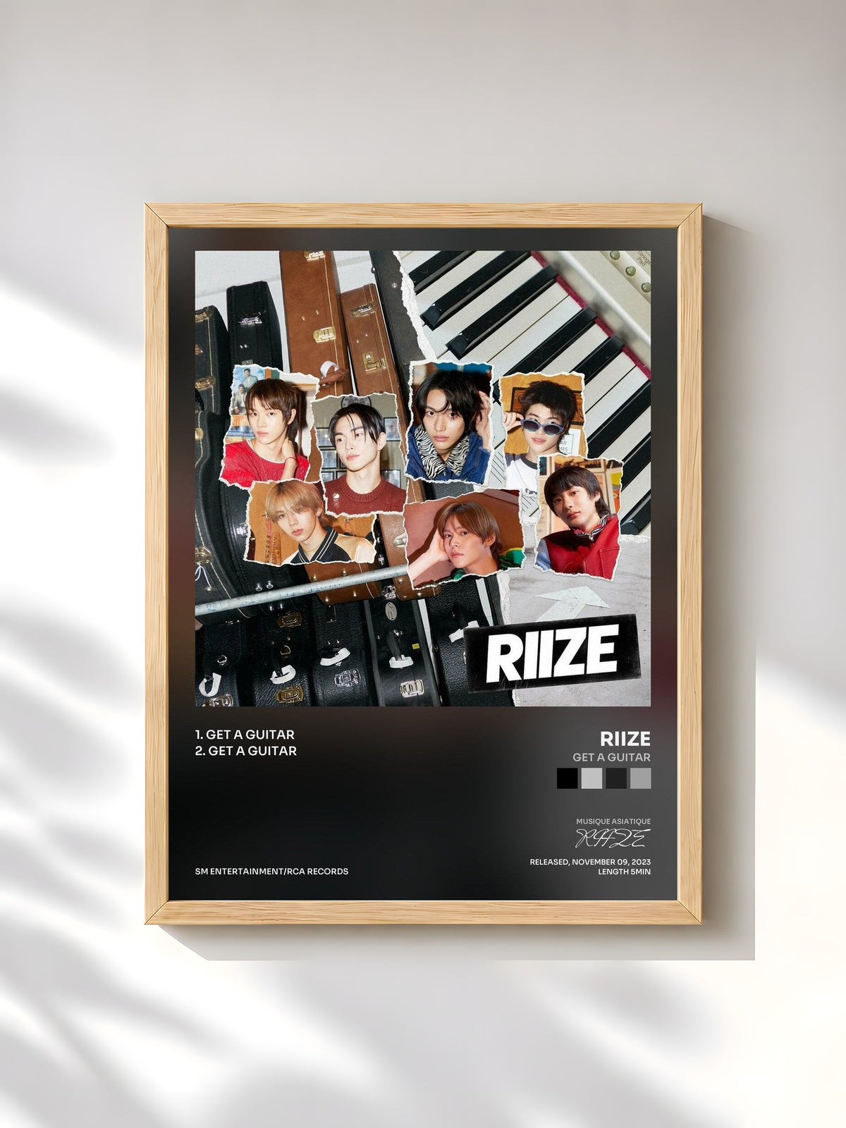#bois Tableau de l'album Get A Guitar de RIIZE, cadre en bois brut, imprimé et encadré en France