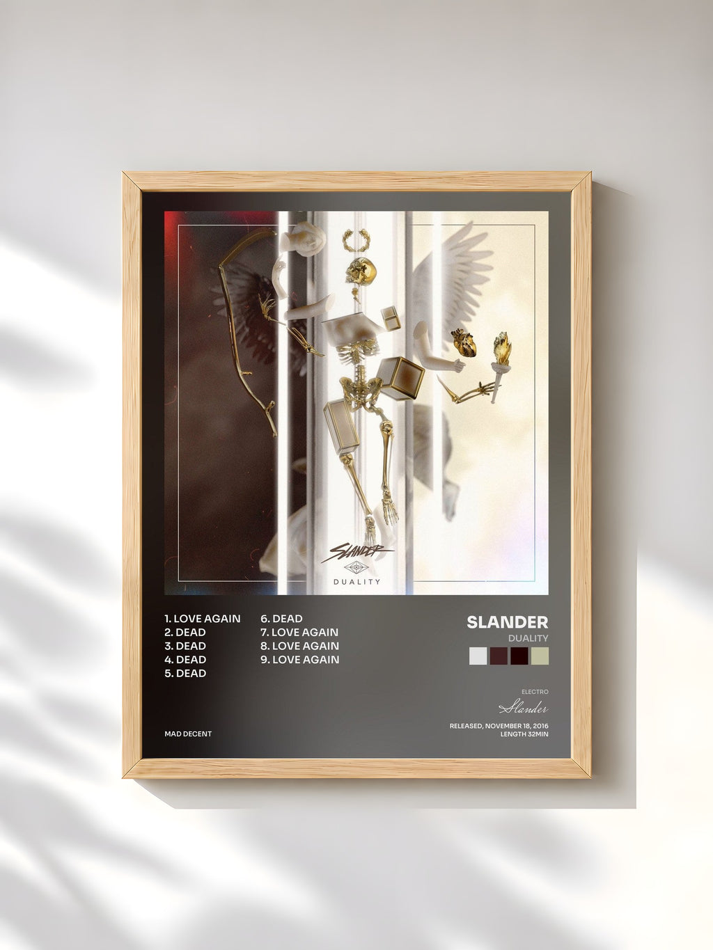 #bois Tableau de l'album Duality de Slander, cadre en bois brut, imprimé et encadré en France