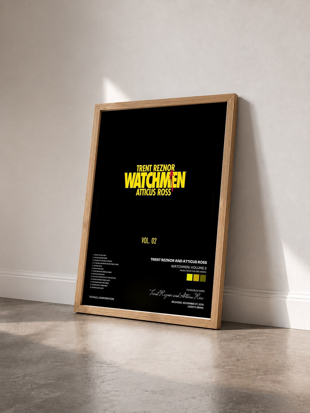 #bois Tableau de l'album Watchmen: Volume 2 (Music from the HBO Series) de Trent Reznor and Atticus Ross vu de trois quarts, cadre en bois brut
