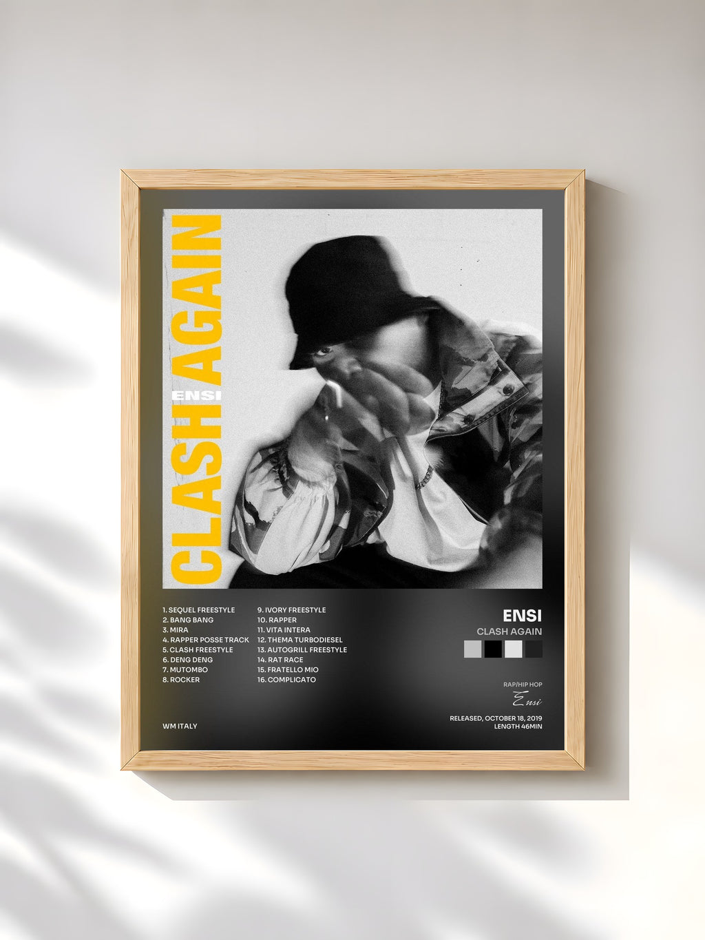 #bois Tableau de l'album CLASH AGAIN de Ensi, cadre en bois brut, imprimé et encadré en France