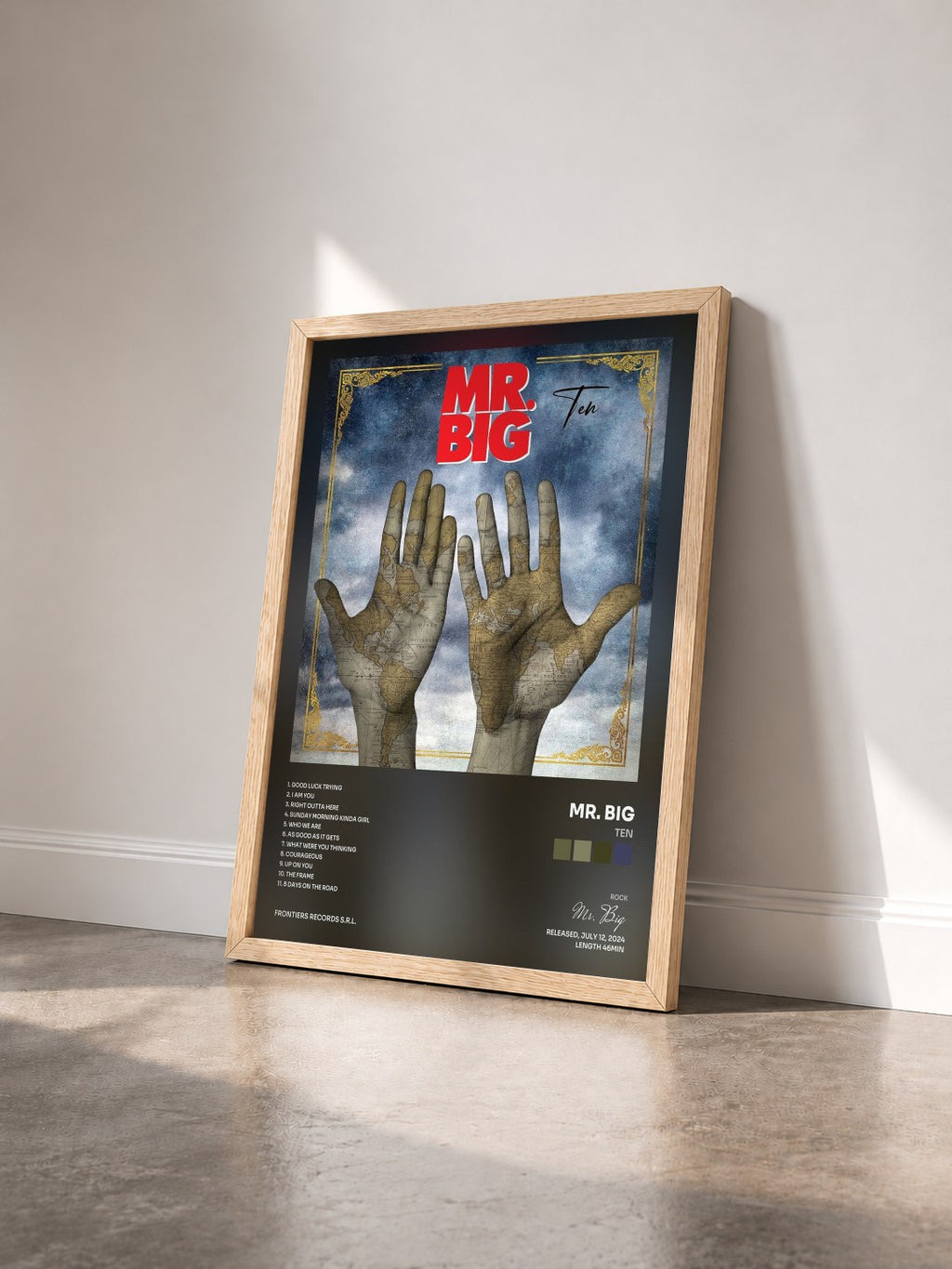 #bois Tableau de l'album Ten de Mr. Big vu de trois quarts, cadre en bois brut