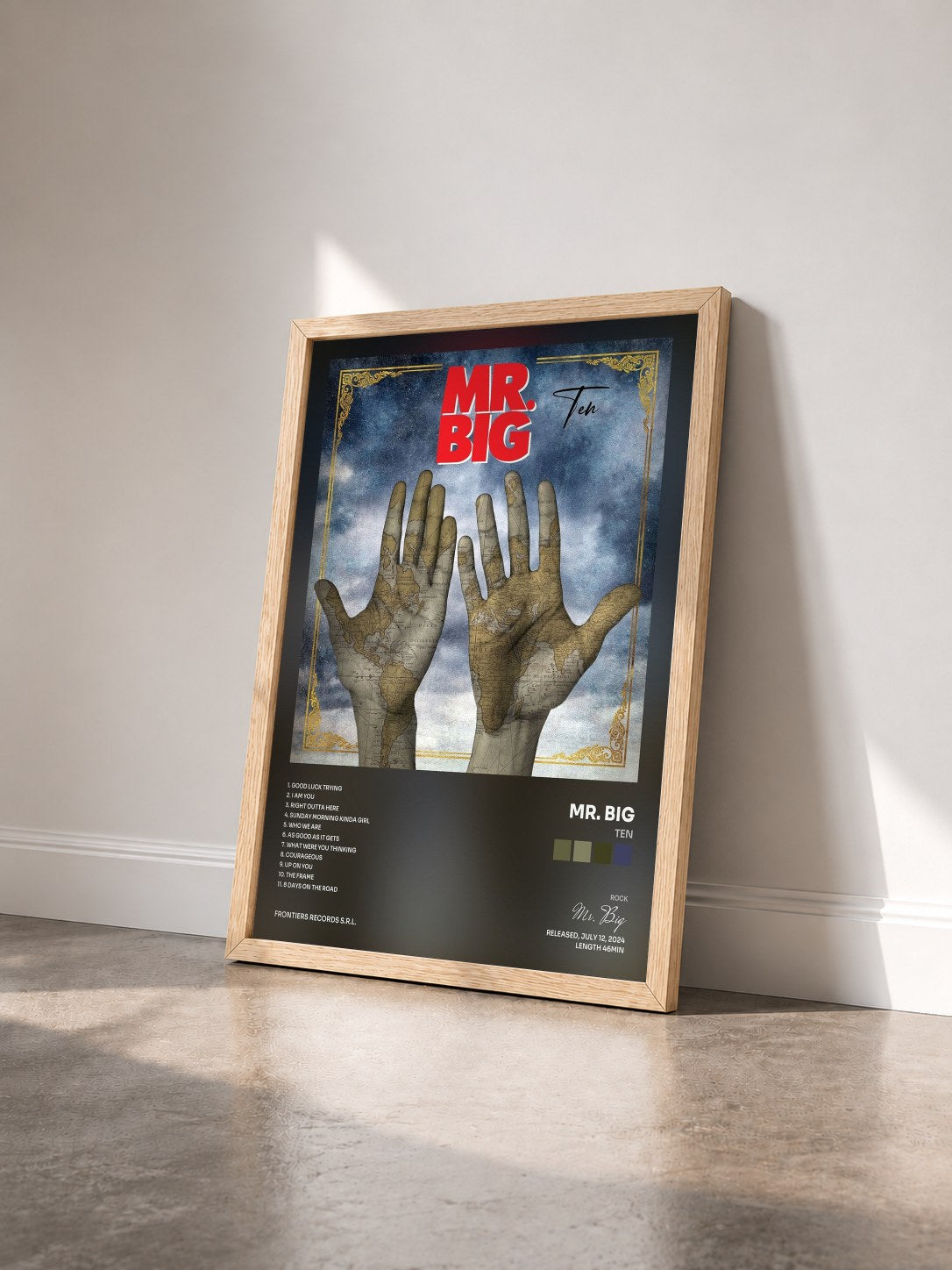 #bois Tableau de l'album Ten de Mr. Big vu de trois quarts, cadre en bois brut