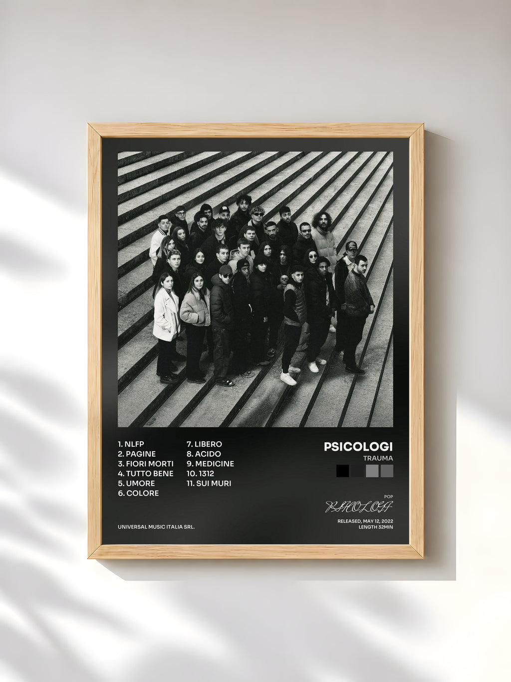 #bois Tableau de l'album TRAUMA de PSICOLOGI, cadre en bois brut, imprimé et encadré en France