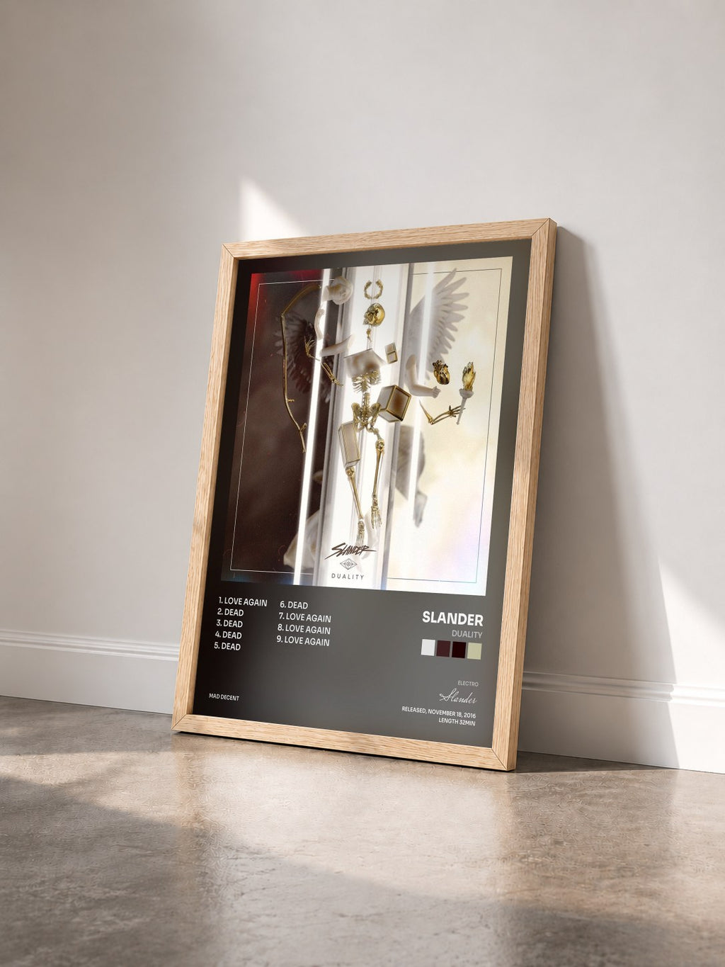#bois Tableau de l'album Duality de Slander vu de trois quarts, cadre en bois brut