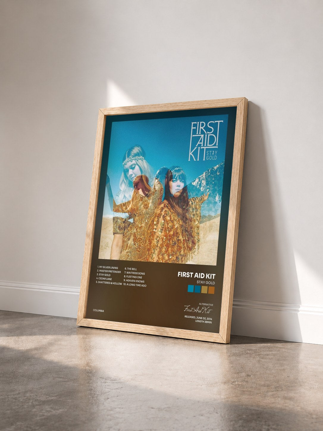 #bois Tableau de l'album Stay Gold de First Aid Kit vu de trois quarts, cadre en bois brut