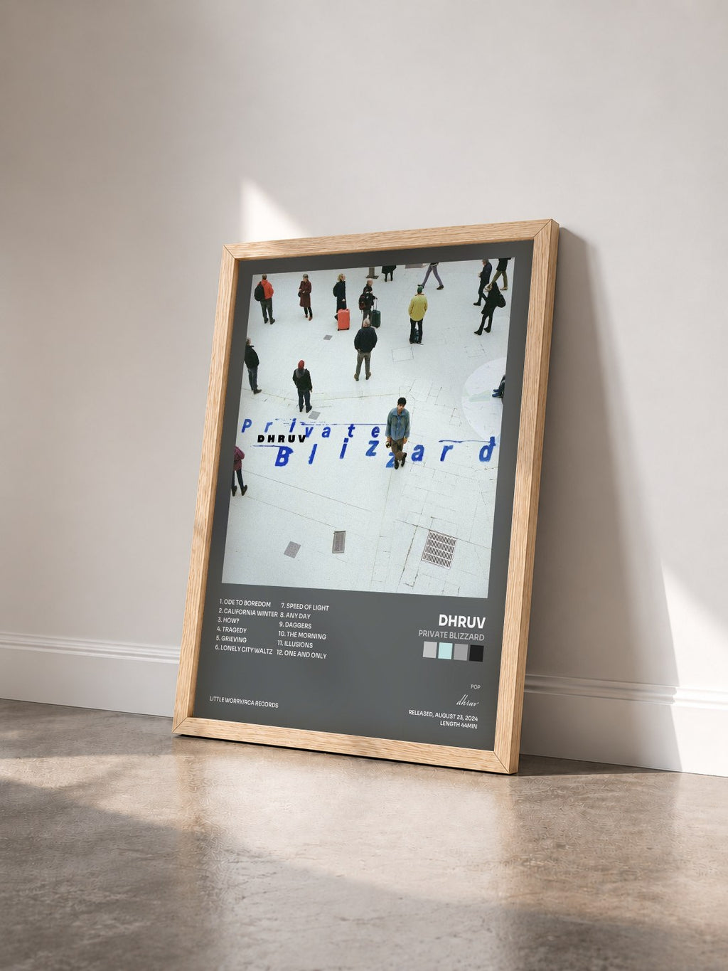 #bois Tableau de l'album Private Blizzard de dhruv vu de trois quarts, cadre en bois brut
