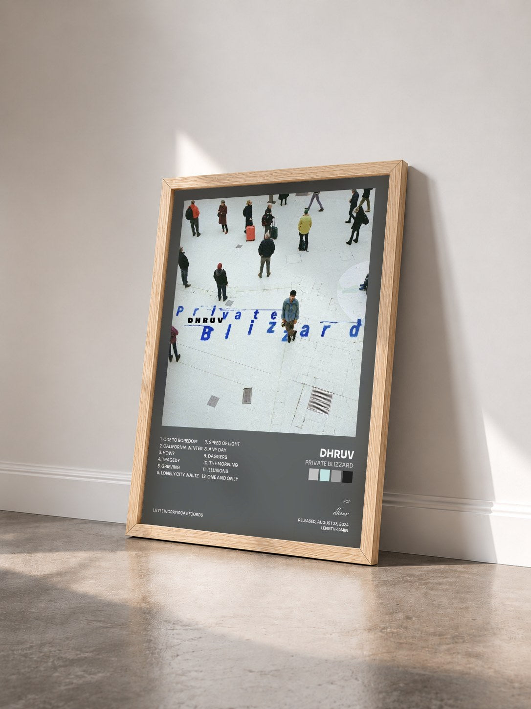 #bois Tableau de l'album Private Blizzard de dhruv vu de trois quarts, cadre en bois brut