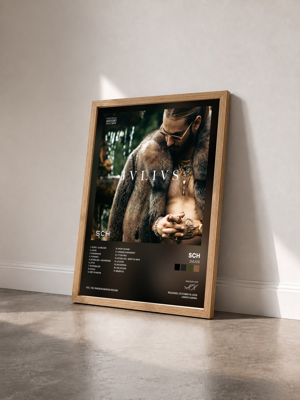 #bois Tableau de l'album JVLIVS de SCH vu de trois quarts, cadre en bois brut