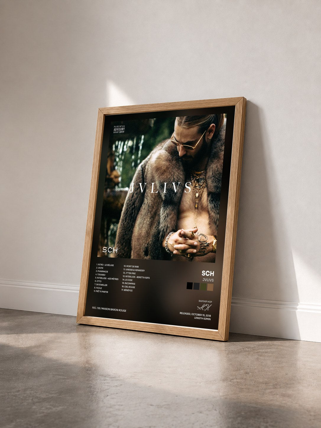 #bois Tableau de l'album JVLIVS de SCH vu de trois quarts, cadre en bois brut