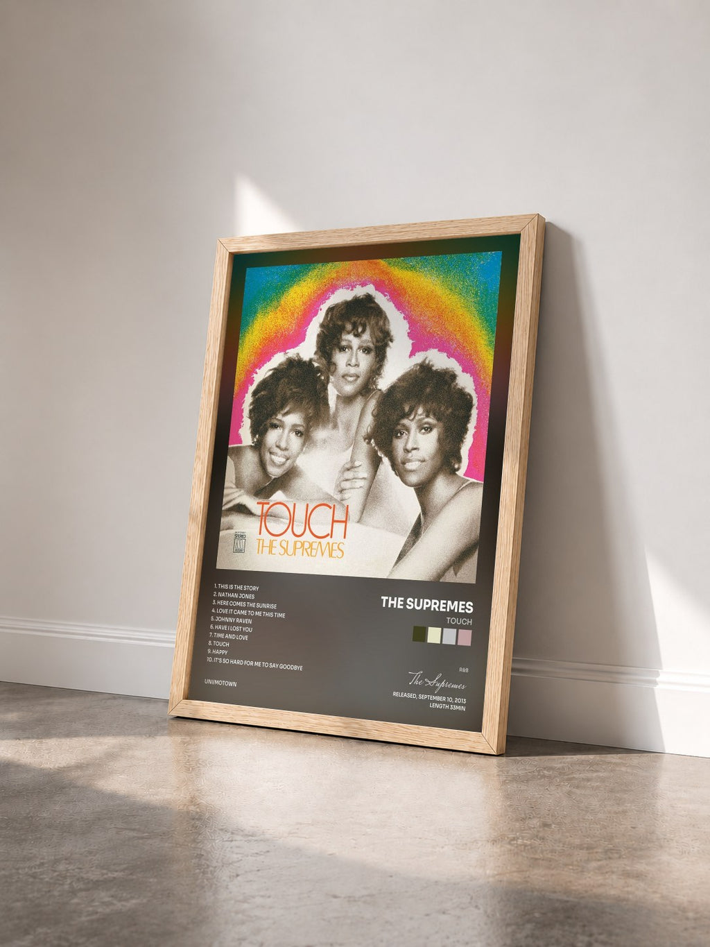 #bois Tableau de l'album Touch de The Supremes vu de trois quarts, cadre en bois brut