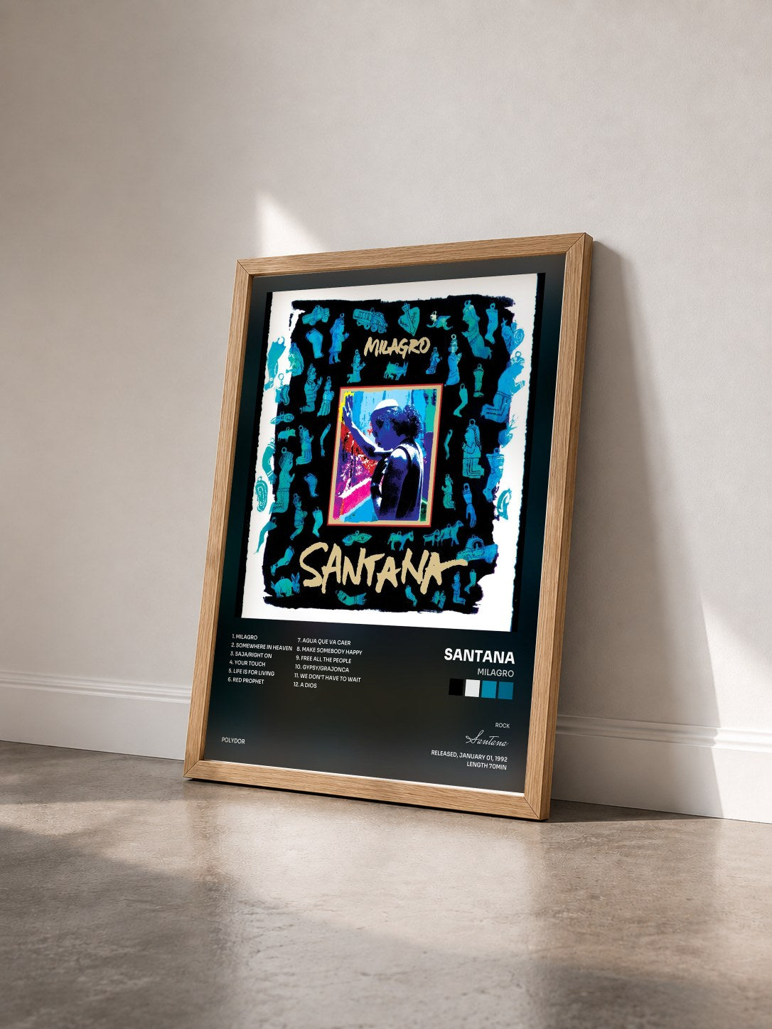 #bois Tableau de l'album Milagro de Santana vu de trois quarts, cadre en bois brut