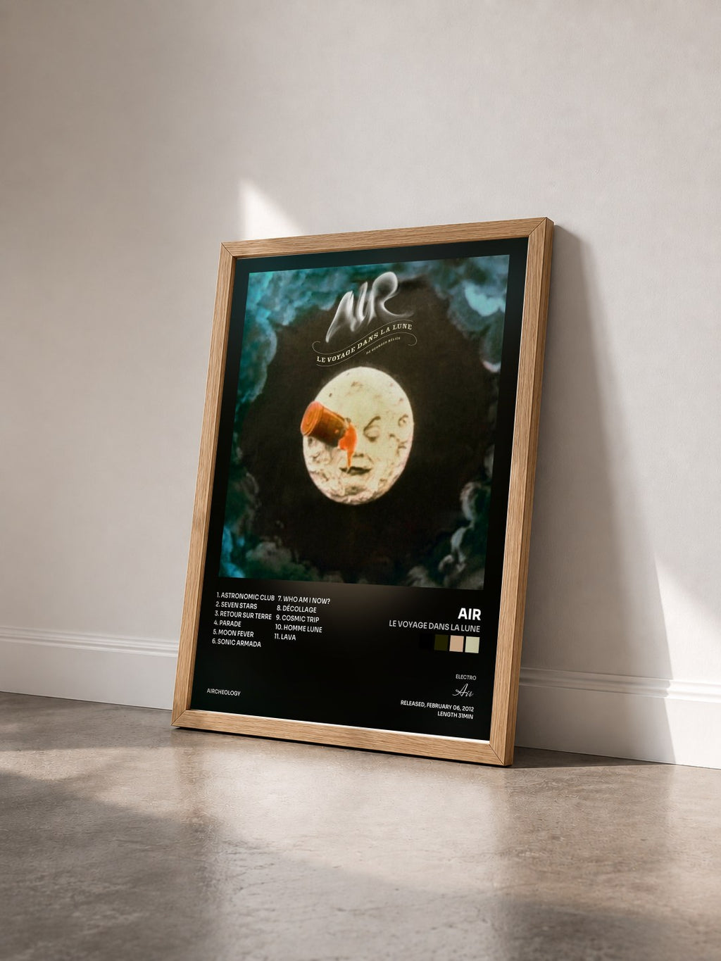 #bois Tableau de l'album Le voyage dans la lune de Air vu de trois quarts, cadre en bois brut