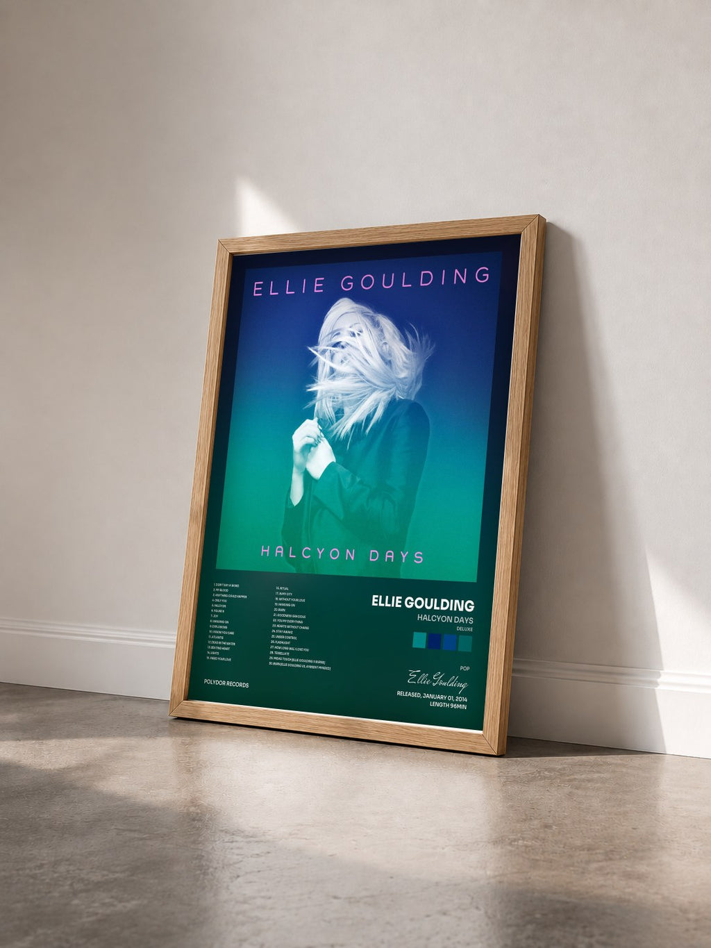 #bois Tableau de l'album Halcyon Days (Deluxe) de Ellie Goulding vu de trois quarts, cadre en bois brut