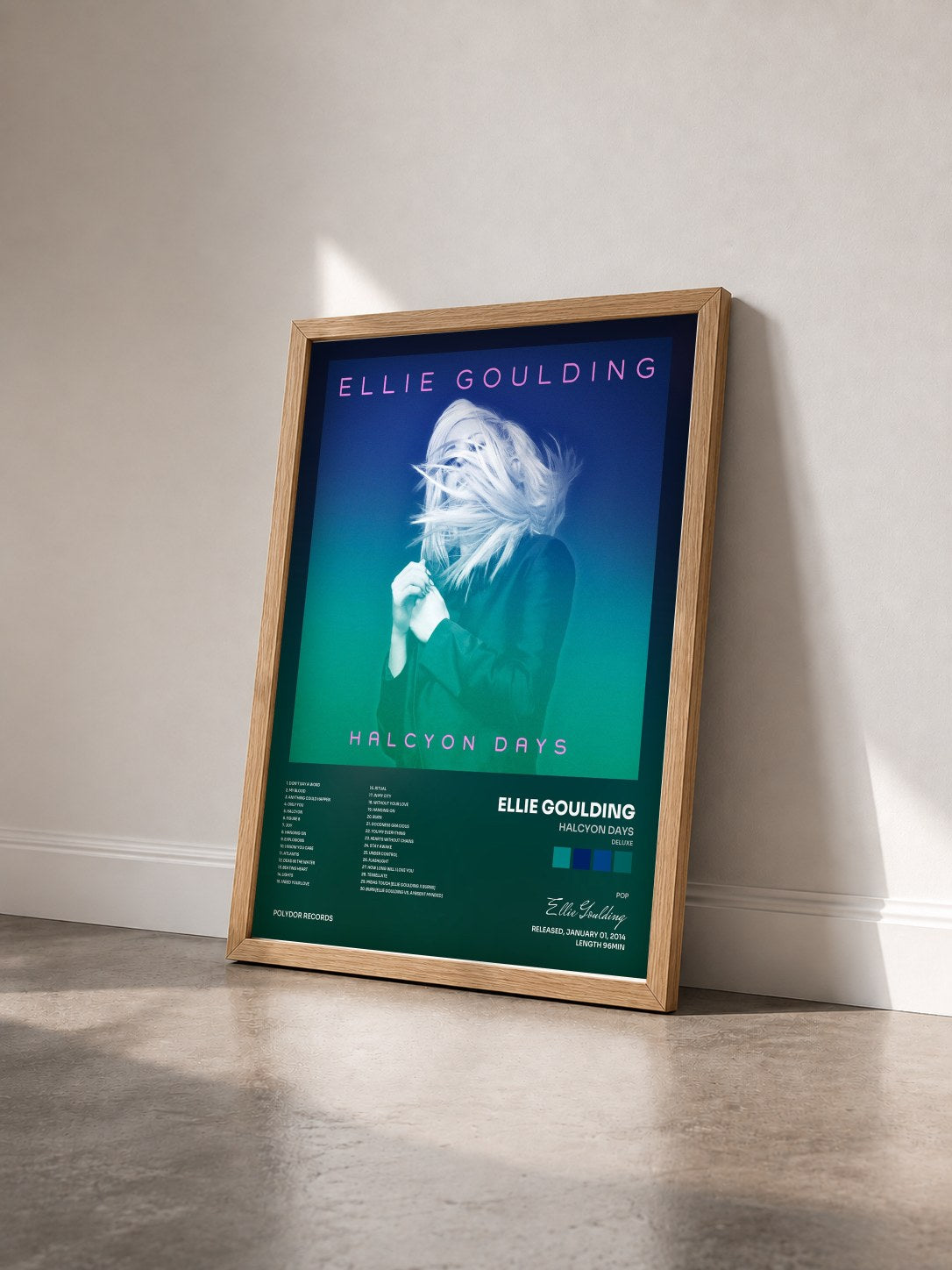 #bois Tableau de l'album Halcyon Days (Deluxe) de Ellie Goulding vu de trois quarts, cadre en bois brut