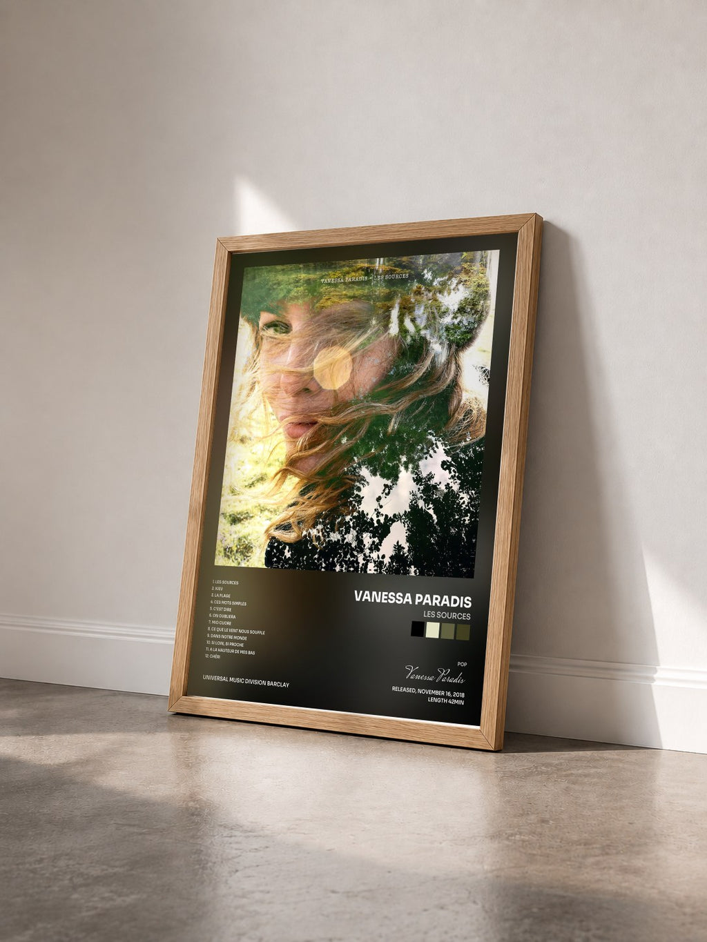 #bois Tableau de l'album Les sources de Vanessa Paradis vu de trois quarts, cadre en bois brut