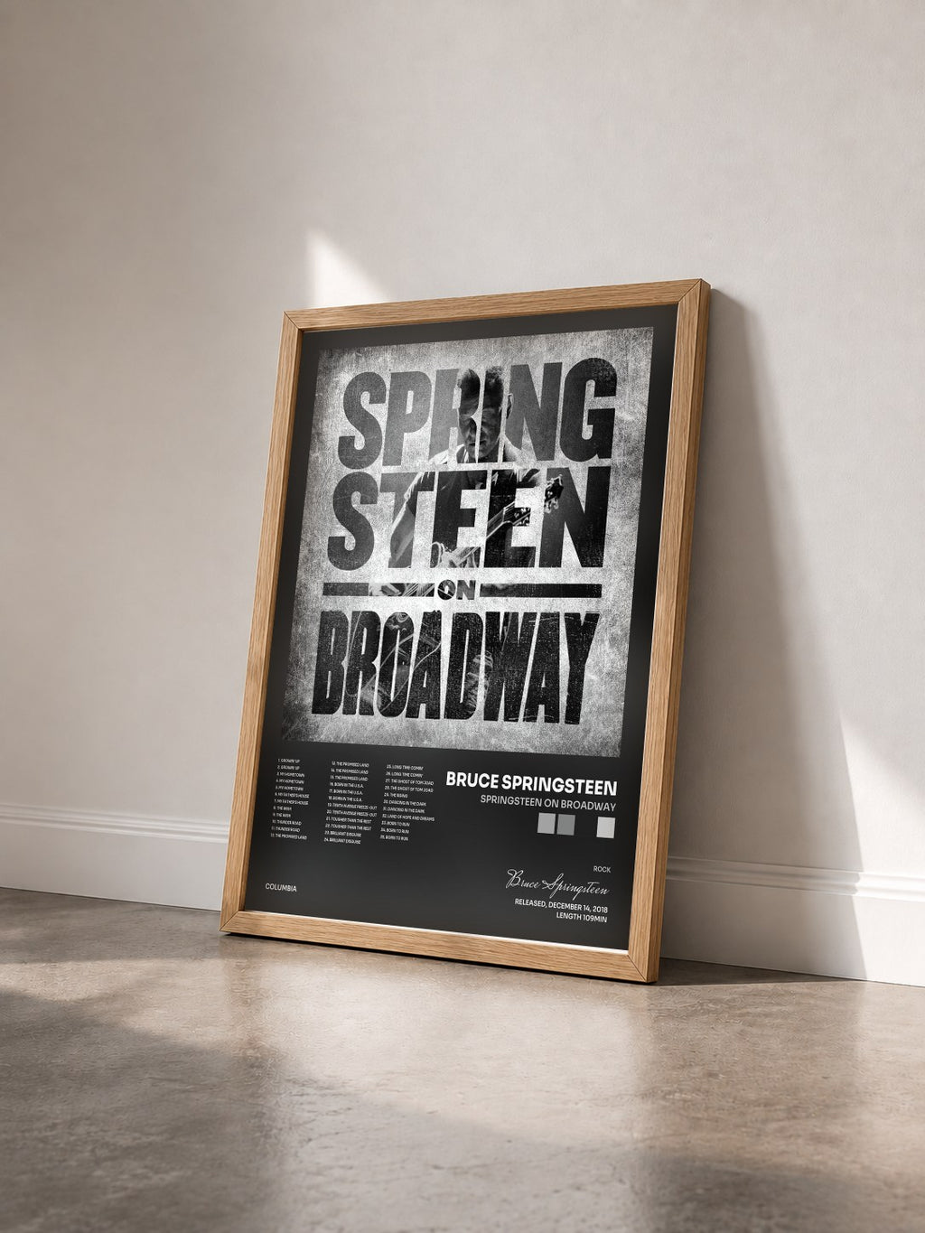 #bois Tableau de l'album Springsteen on Broadway de Bruce Springsteen vu de trois quarts, cadre en bois brut
