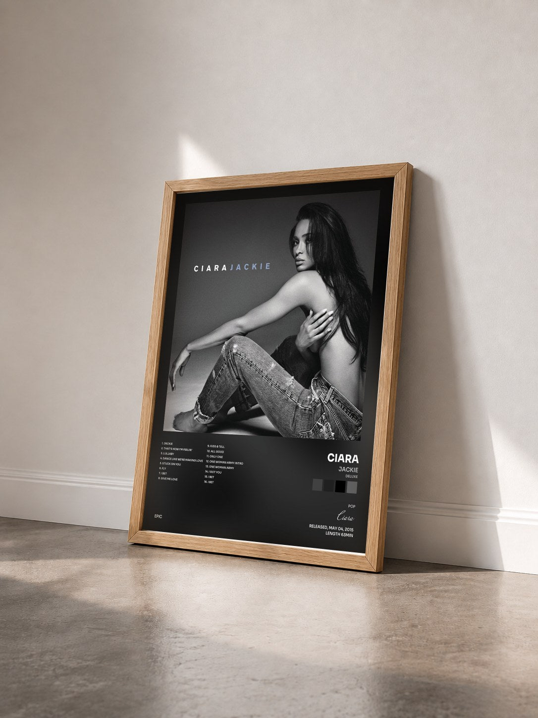 #bois Tableau de l'album Jackie (Deluxe) de Ciara vu de trois quarts, cadre en bois brut