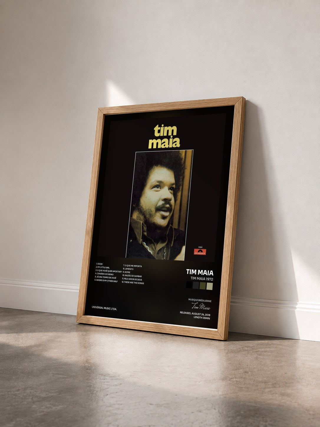 #bois Tableau de l'album Tim Maia 1972 de Tim Maia vu de trois quarts, cadre en bois brut