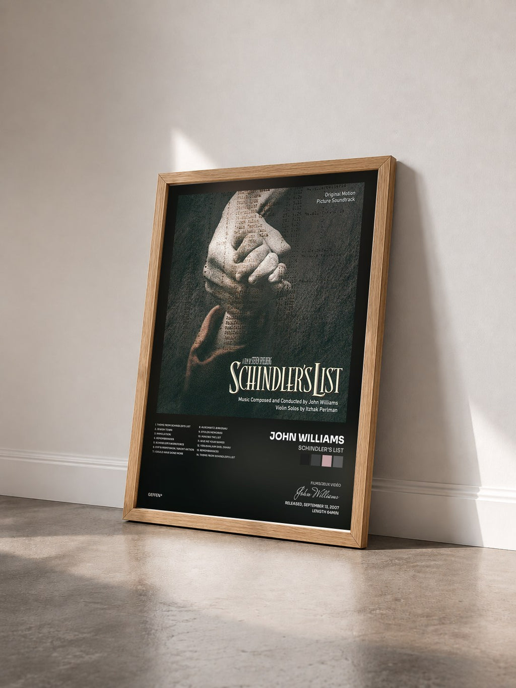 #bois Tableau de l'album Schindler's List de John Williams vu de trois quarts, cadre en bois brut