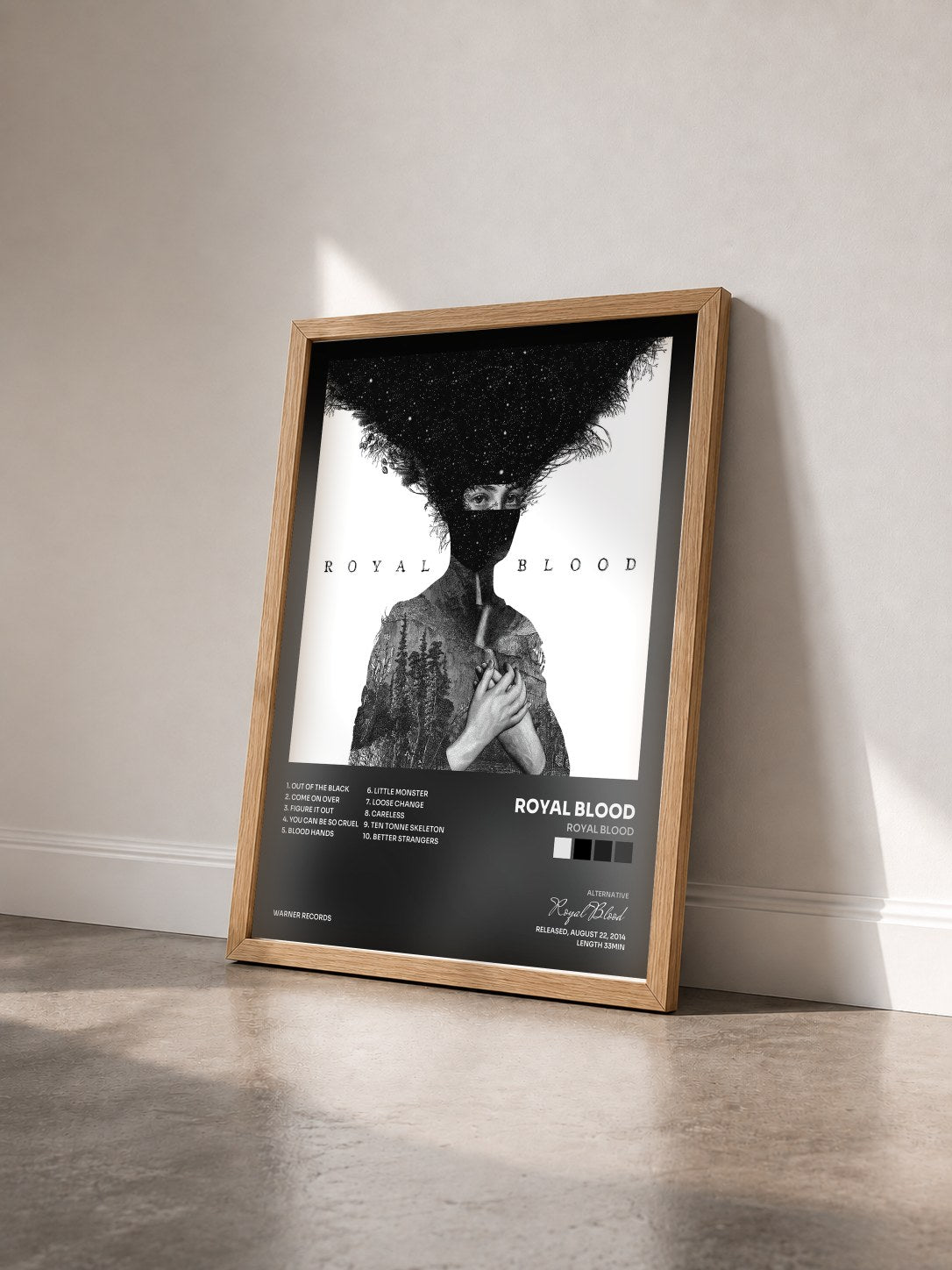 #bois Tableau de l'album Royal Blood de Royal Blood vu de trois quarts, cadre en bois brut