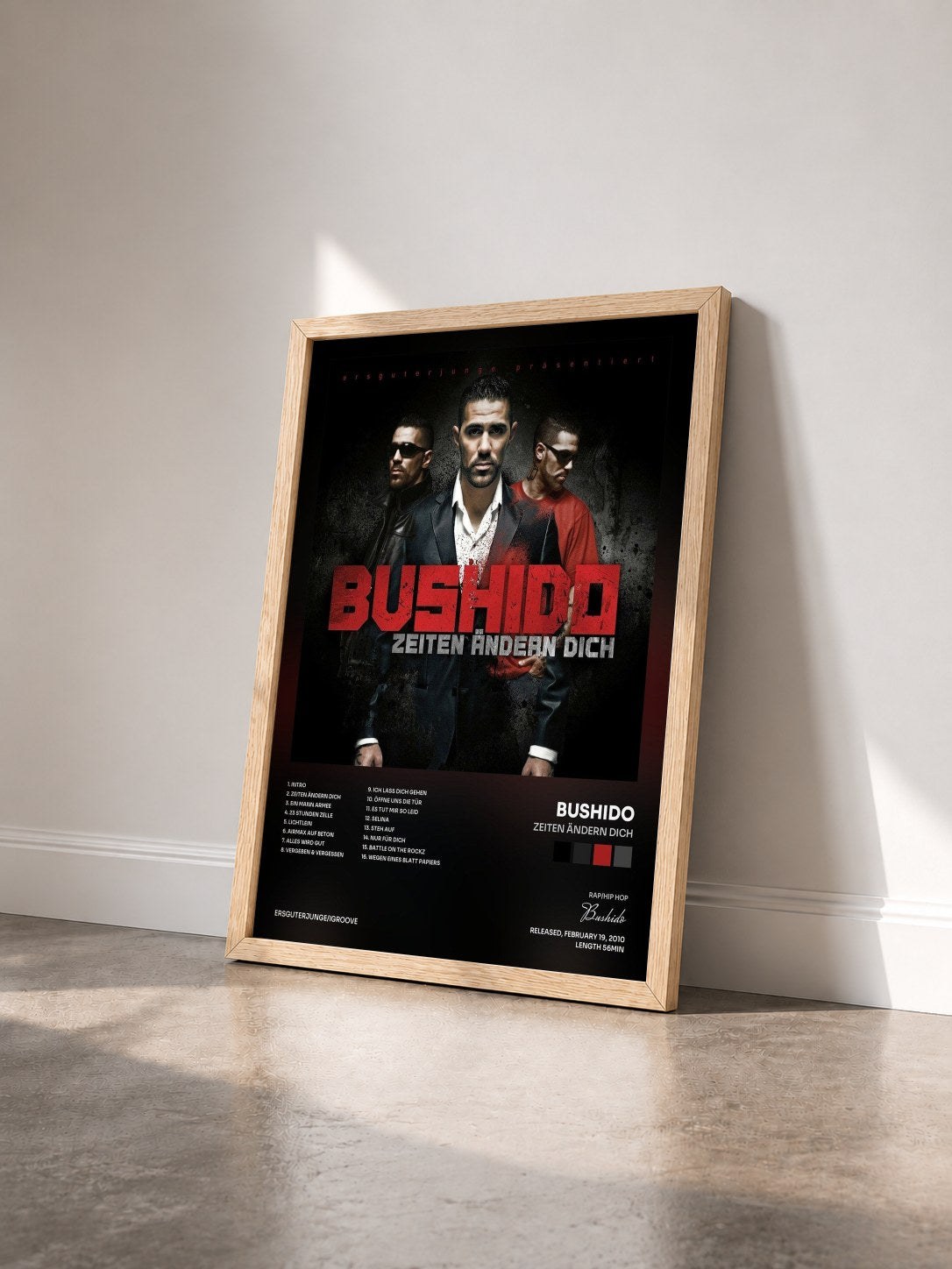 #bois Tableau de l'album Zeiten ändern dich de Bushido vu de trois quarts, cadre en bois brut