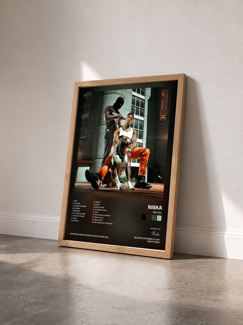 #bois Tableau de l'album Mr Sal de Niska vu de trois quarts, cadre en bois brut
