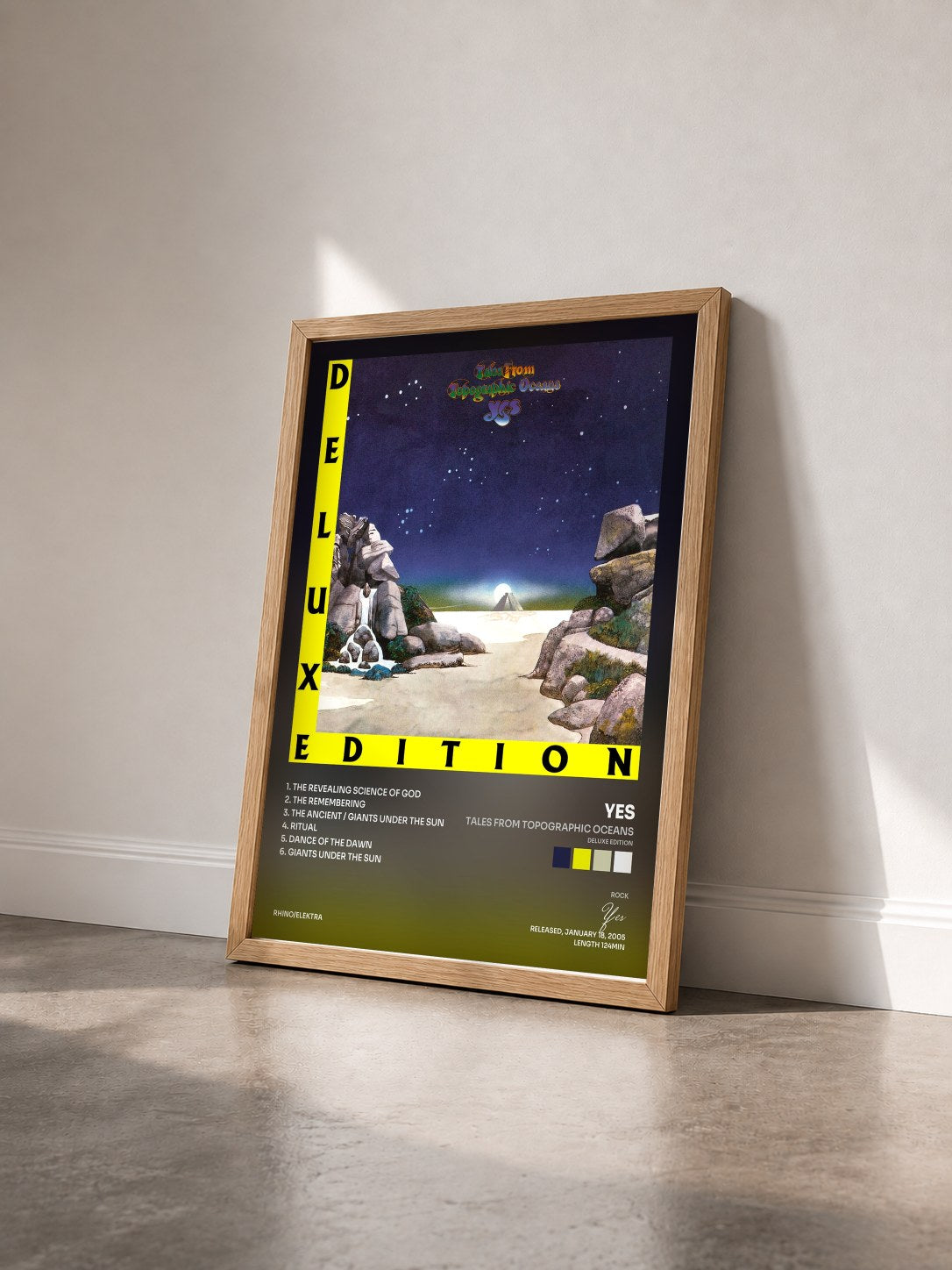 #bois Tableau de l'album Tales from Topographic Oceans (Deluxe Edition) de Yes vu de trois quarts, cadre en bois brut