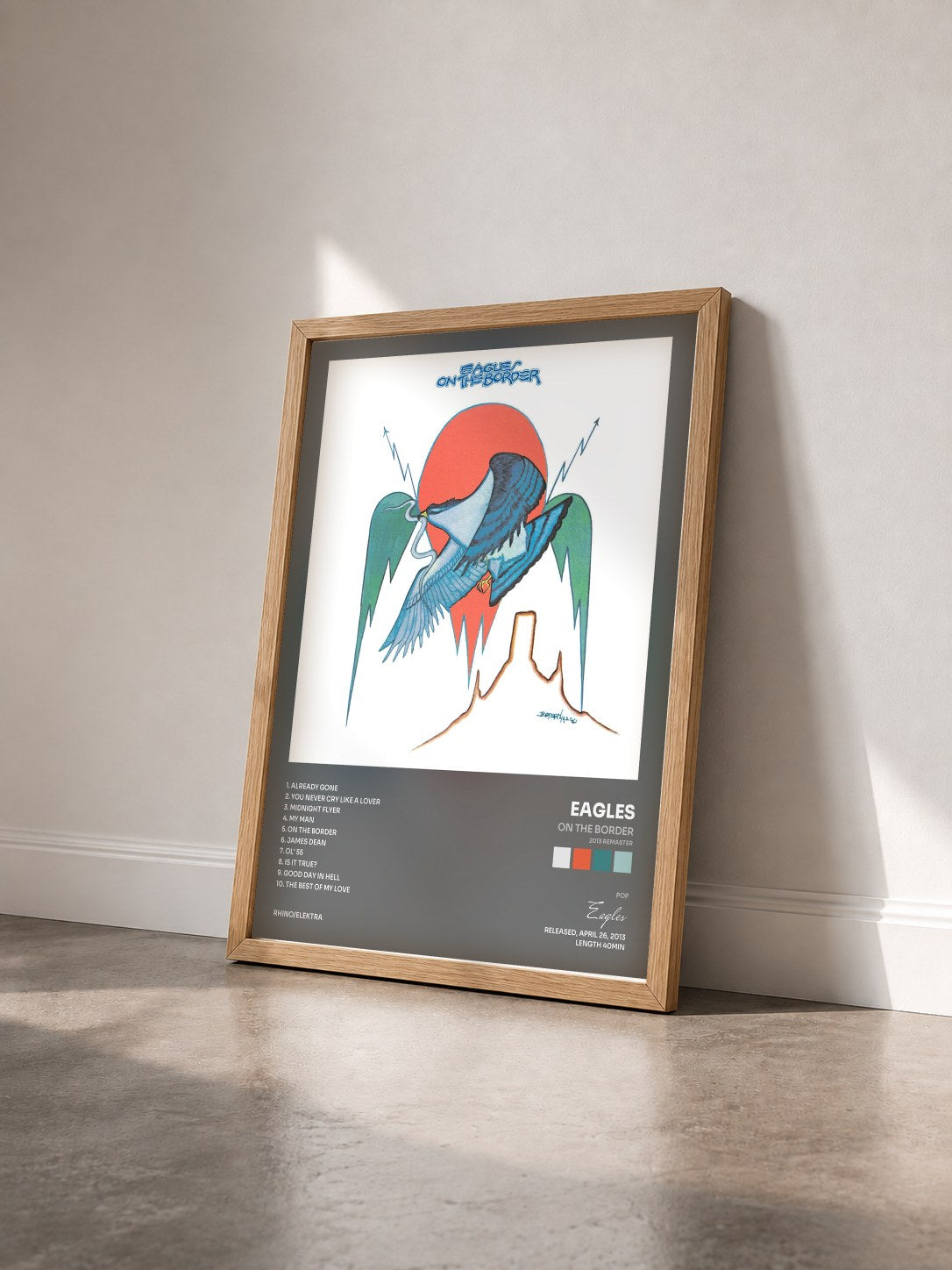 #bois Tableau de l'album On the Border (2013 Remaster) de Eagles vu de trois quarts, cadre en bois brut