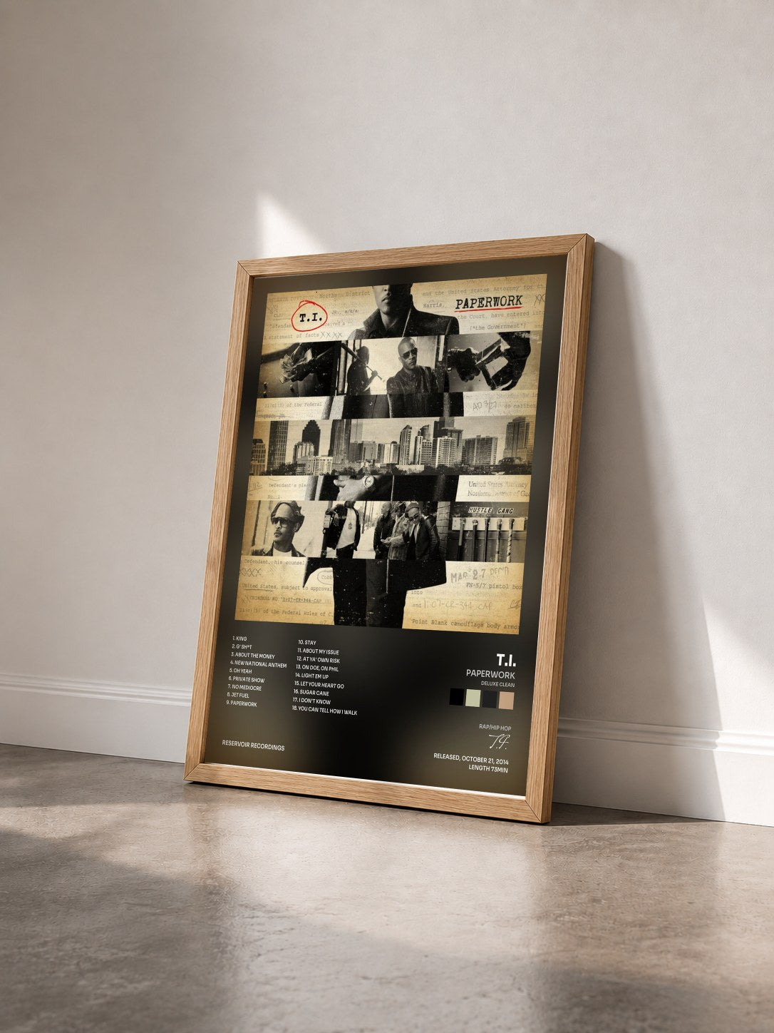 #bois Tableau de l'album Paperwork (Deluxe Clean) de T.I. vu de trois quarts, cadre en bois brut