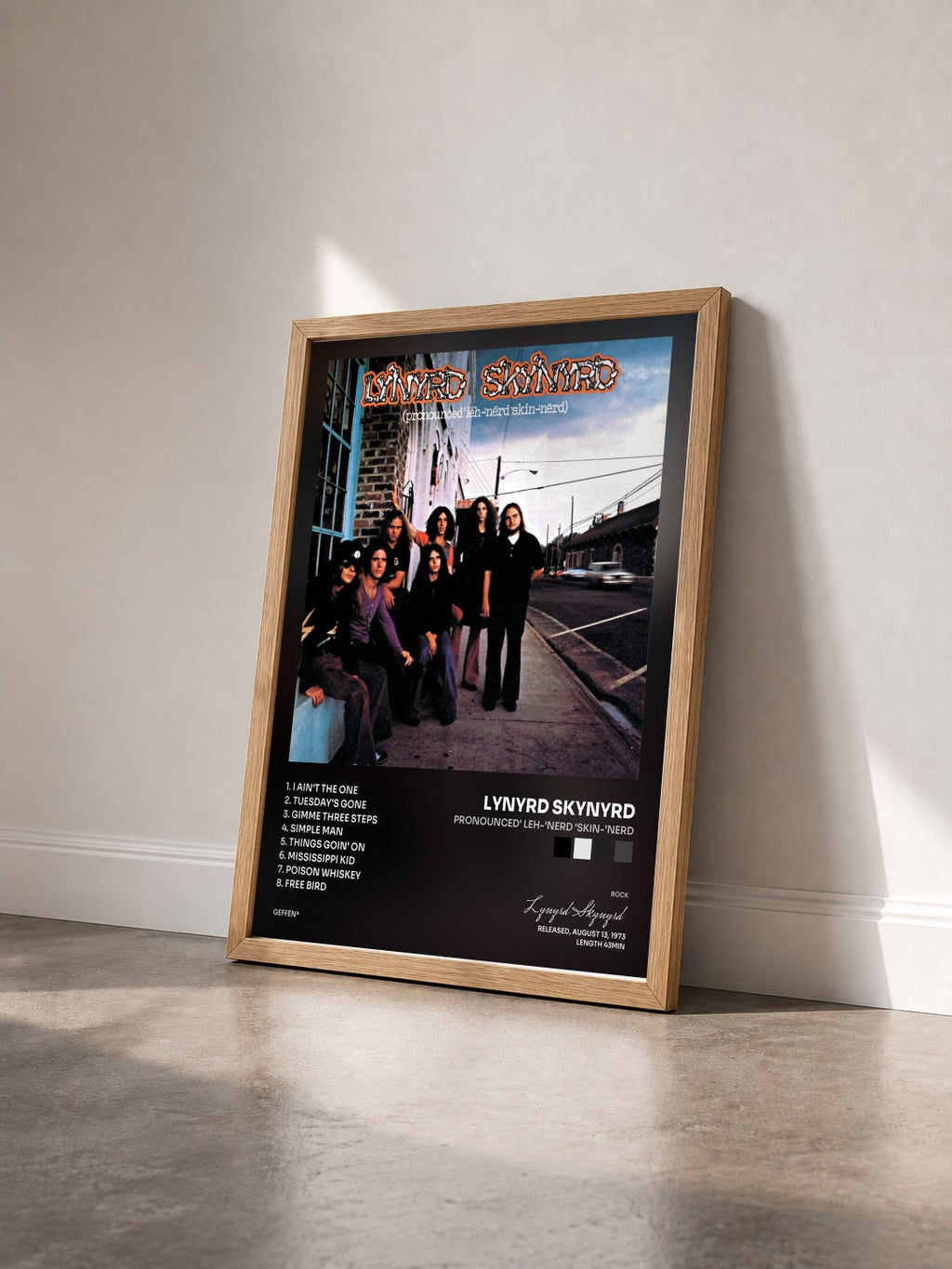 #bois Tableau de l'album Pronounced' Leh-'Nerd 'Skin-'Nerd de Lynyrd Skynyrd vu de trois quarts, cadre en bois brut