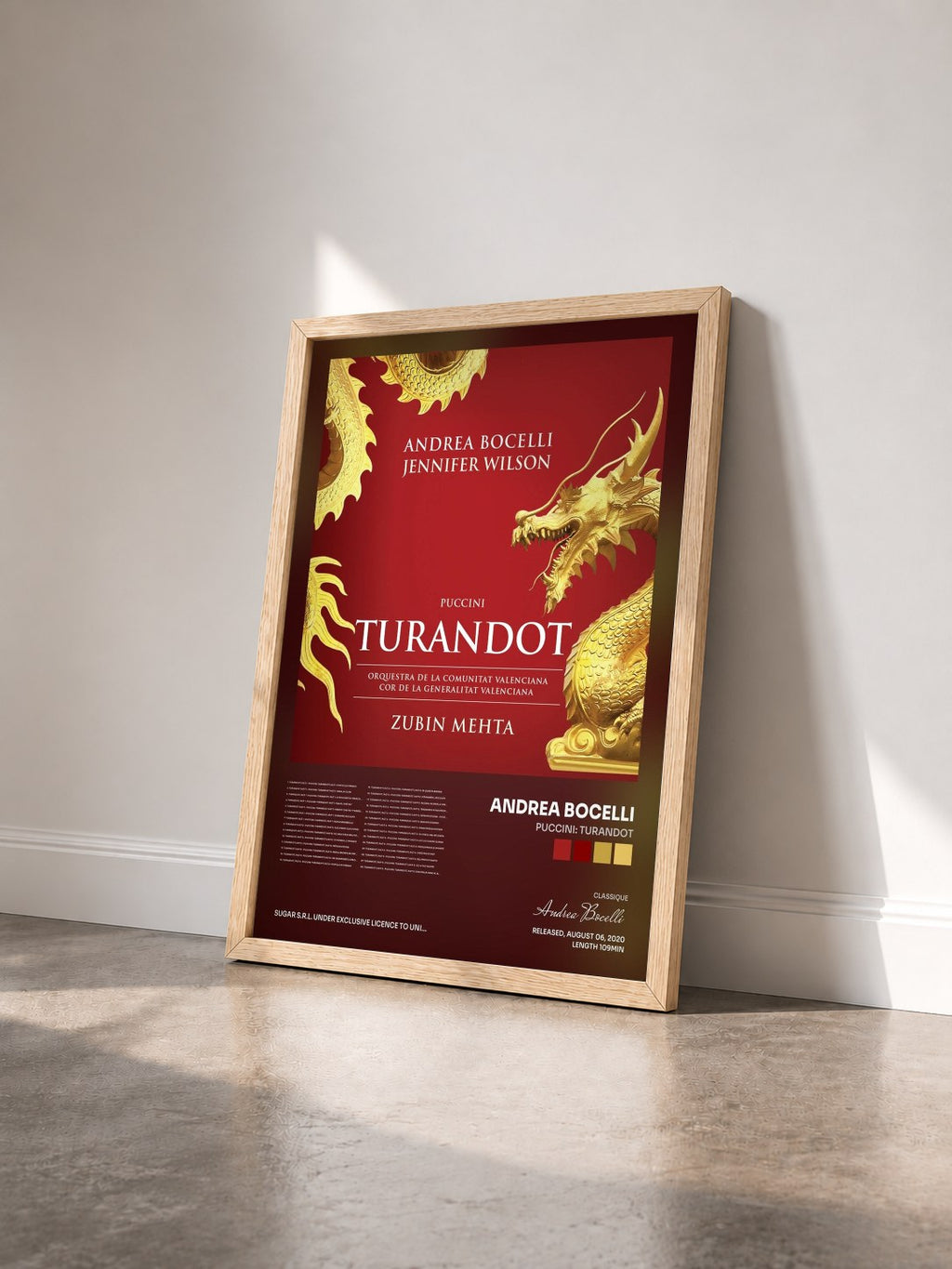 #bois Tableau de l'album Puccini: Turandot de Andrea Bocelli vu de trois quarts, cadre en bois brut