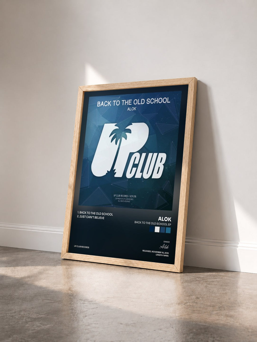 #bois Tableau de l'album Back To The Old School EP de Alok vu de trois quarts, cadre en bois brut