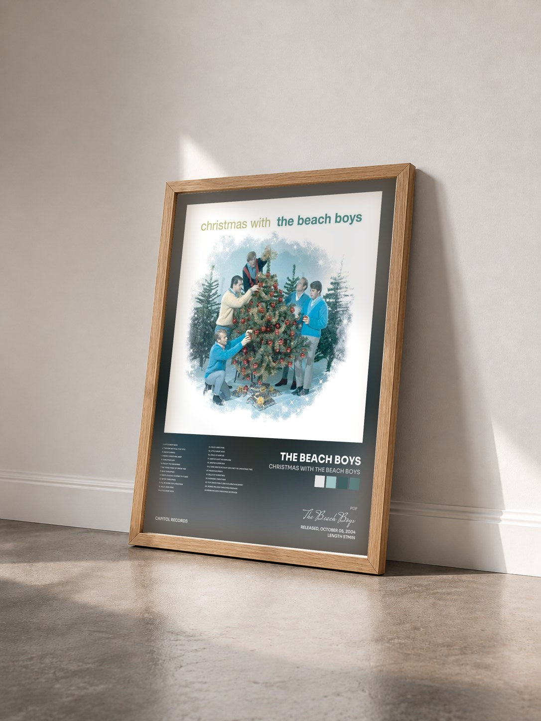 #bois Tableau de l'album Christmas With The Beach Boys de The Beach Boys vu de trois quarts, cadre en bois brut
