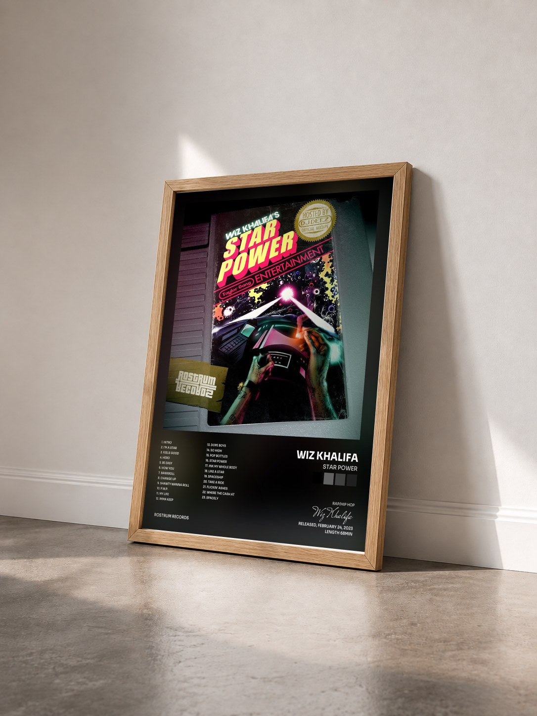 #bois Tableau de l'album Star Power de Wiz Khalifa vu de trois quarts, cadre en bois brut
