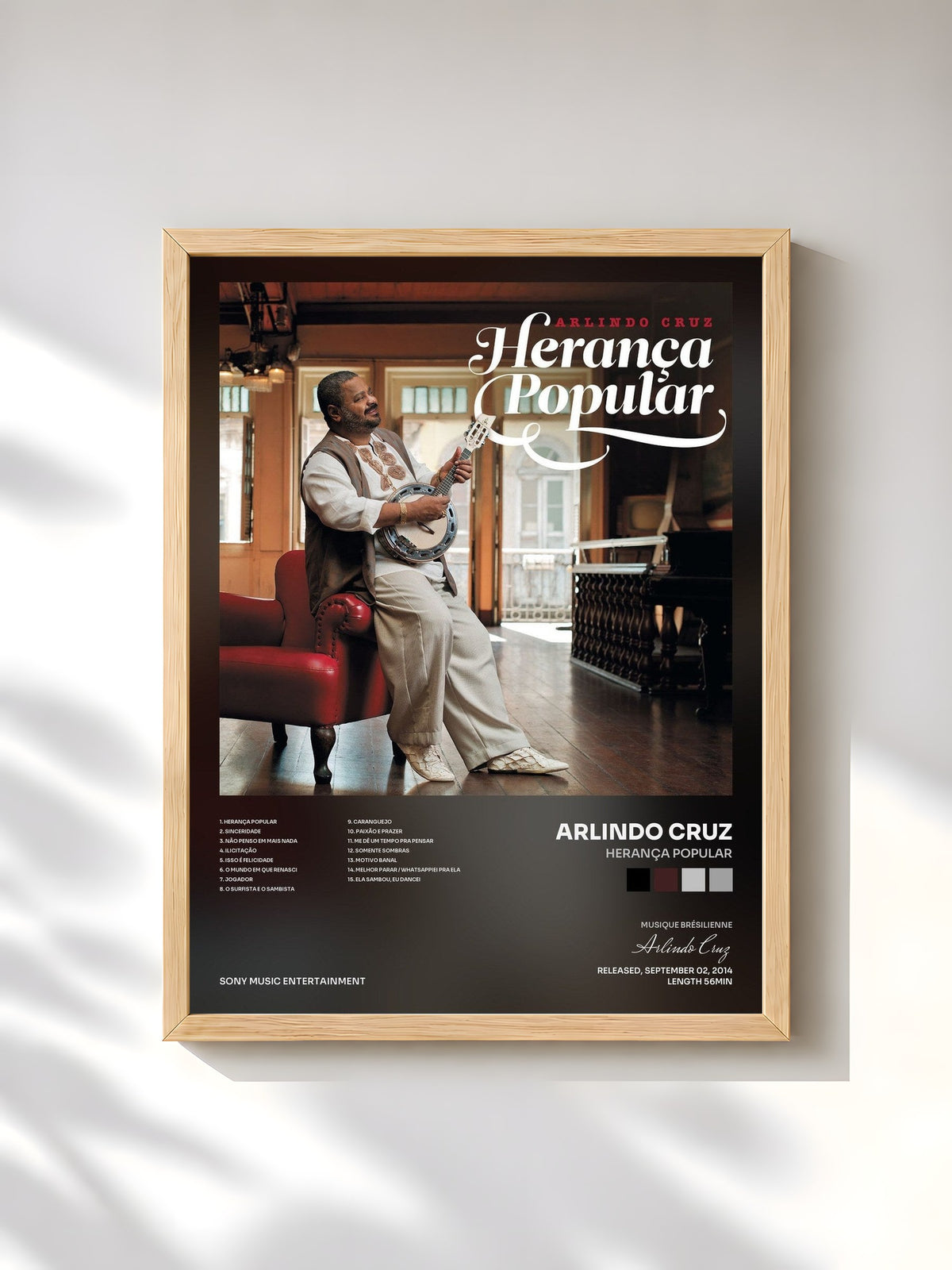 #bois Tableau de l'album Herança Popular de Arlindo Cruz, cadre en bois brut, imprimé et encadré en France