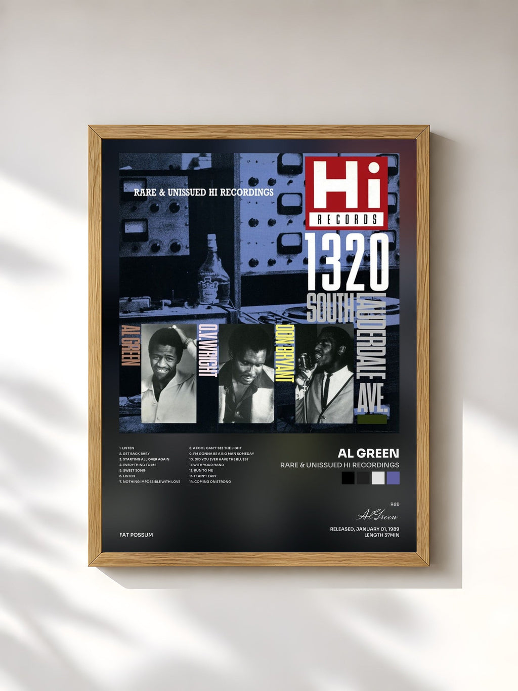 #bois Tableau de l'album Rare & Unissued Hi Recordings de Al Green, cadre en bois brut, imprimé et encadré en France