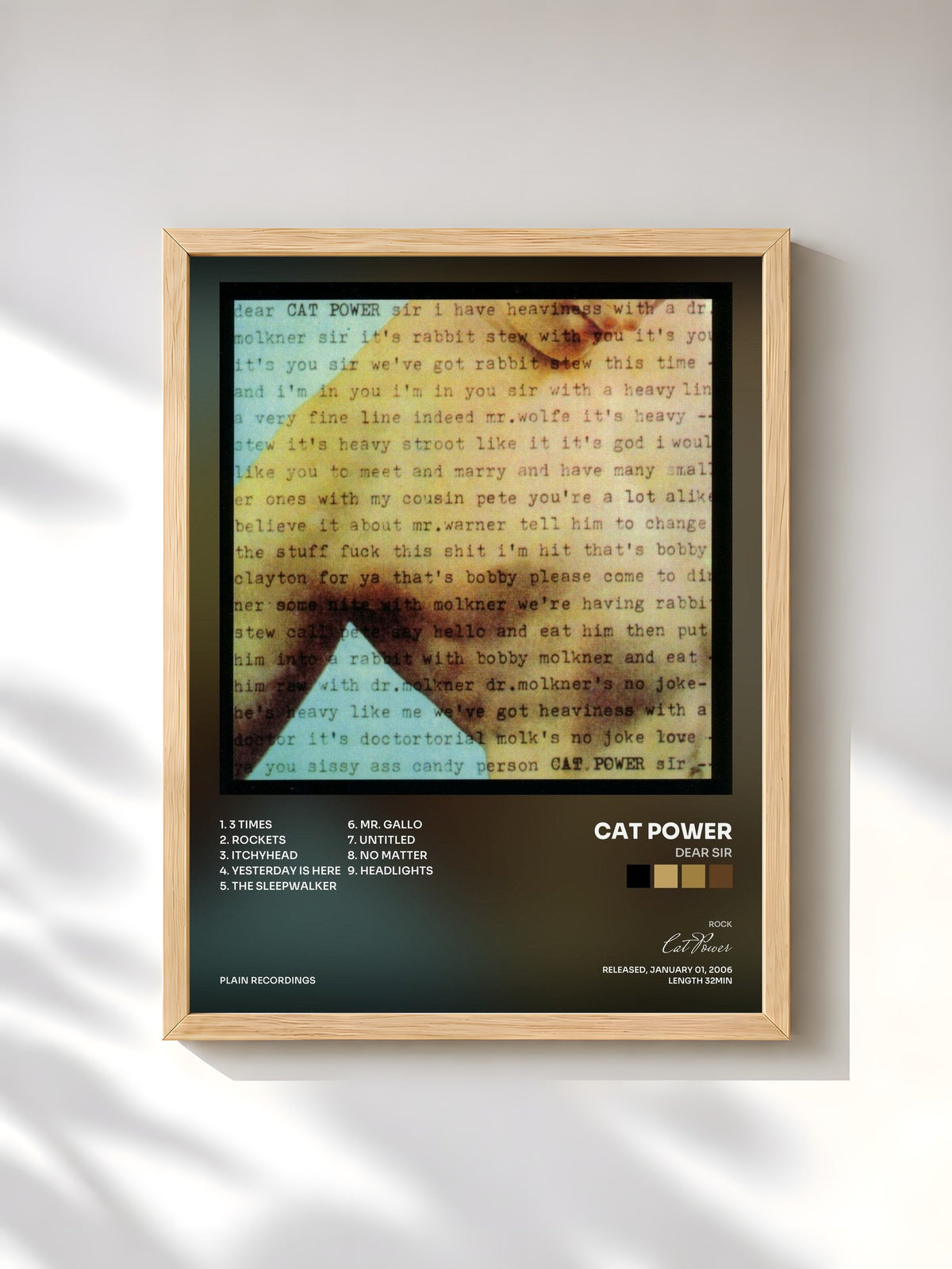 #bois Tableau de l'album Dear Sir de Cat Power, cadre en bois brut, imprimé et encadré en France