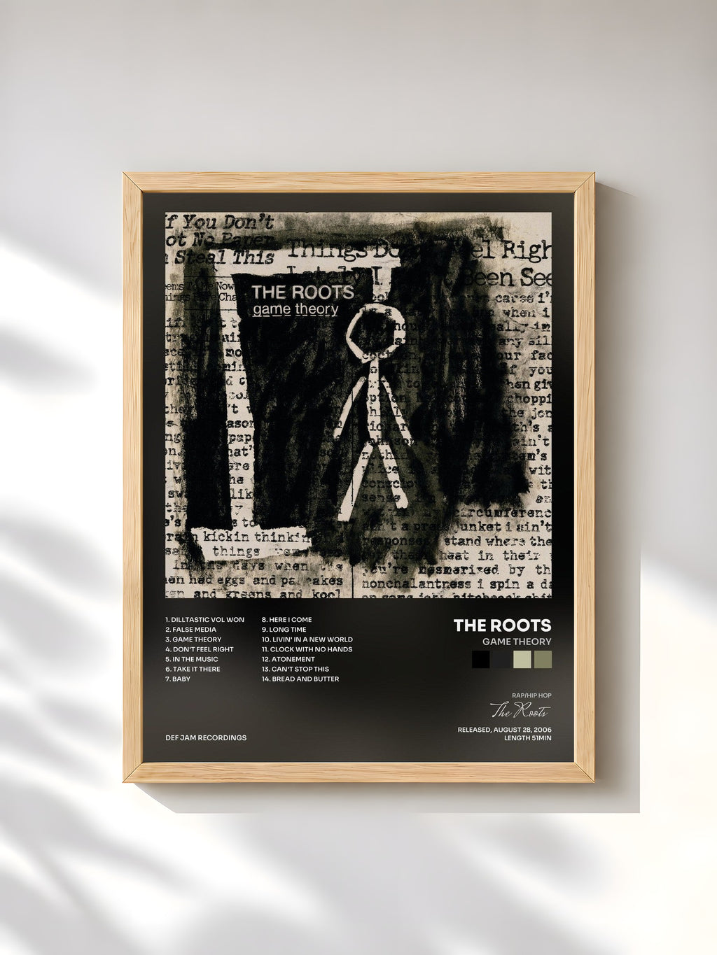 #bois Tableau de l'album Game Theory de The Roots, cadre en bois brut, imprimé et encadré en France