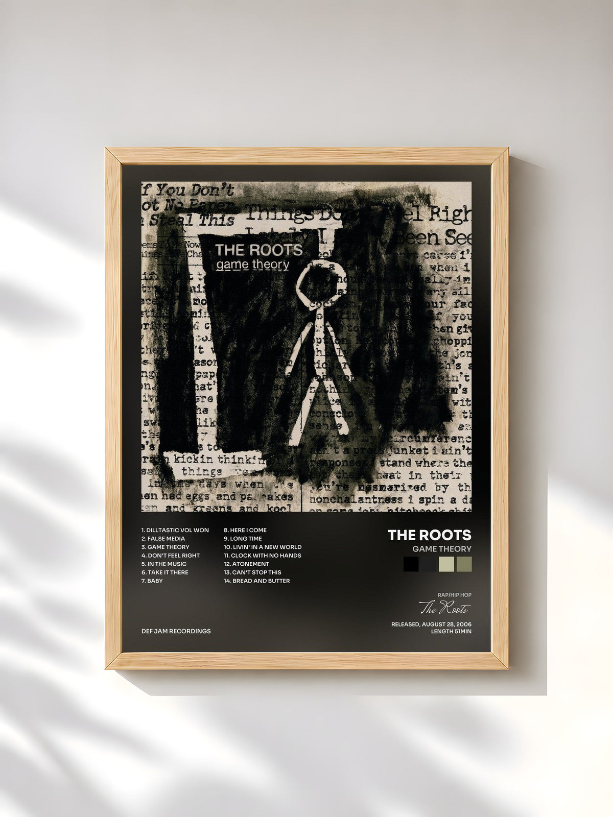 #bois Tableau de l'album Game Theory de The Roots, cadre en bois brut, imprimé et encadré en France