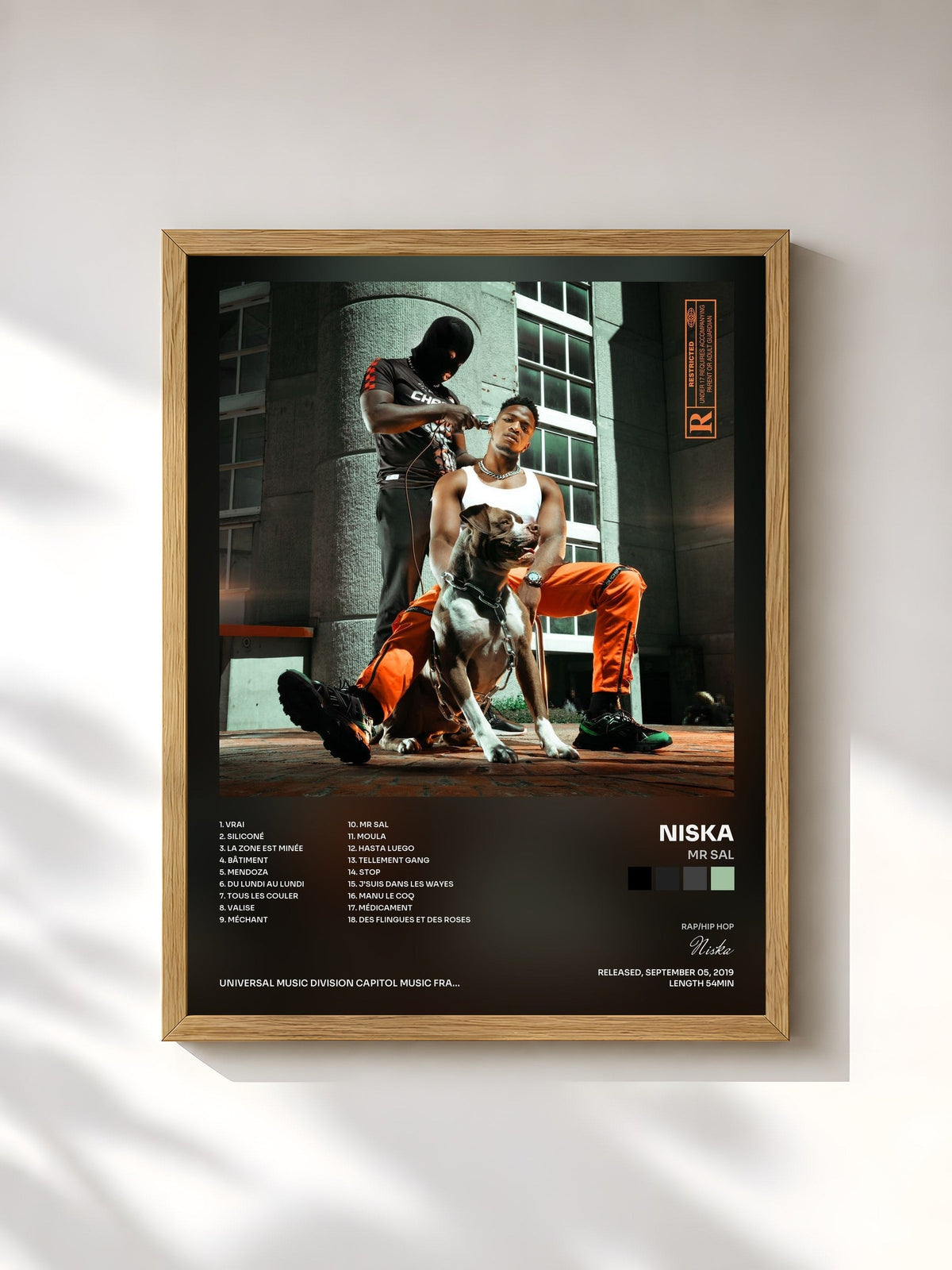 #bois Tableau de l'album Mr Sal de Niska, cadre en bois brut, imprimé et encadré en France